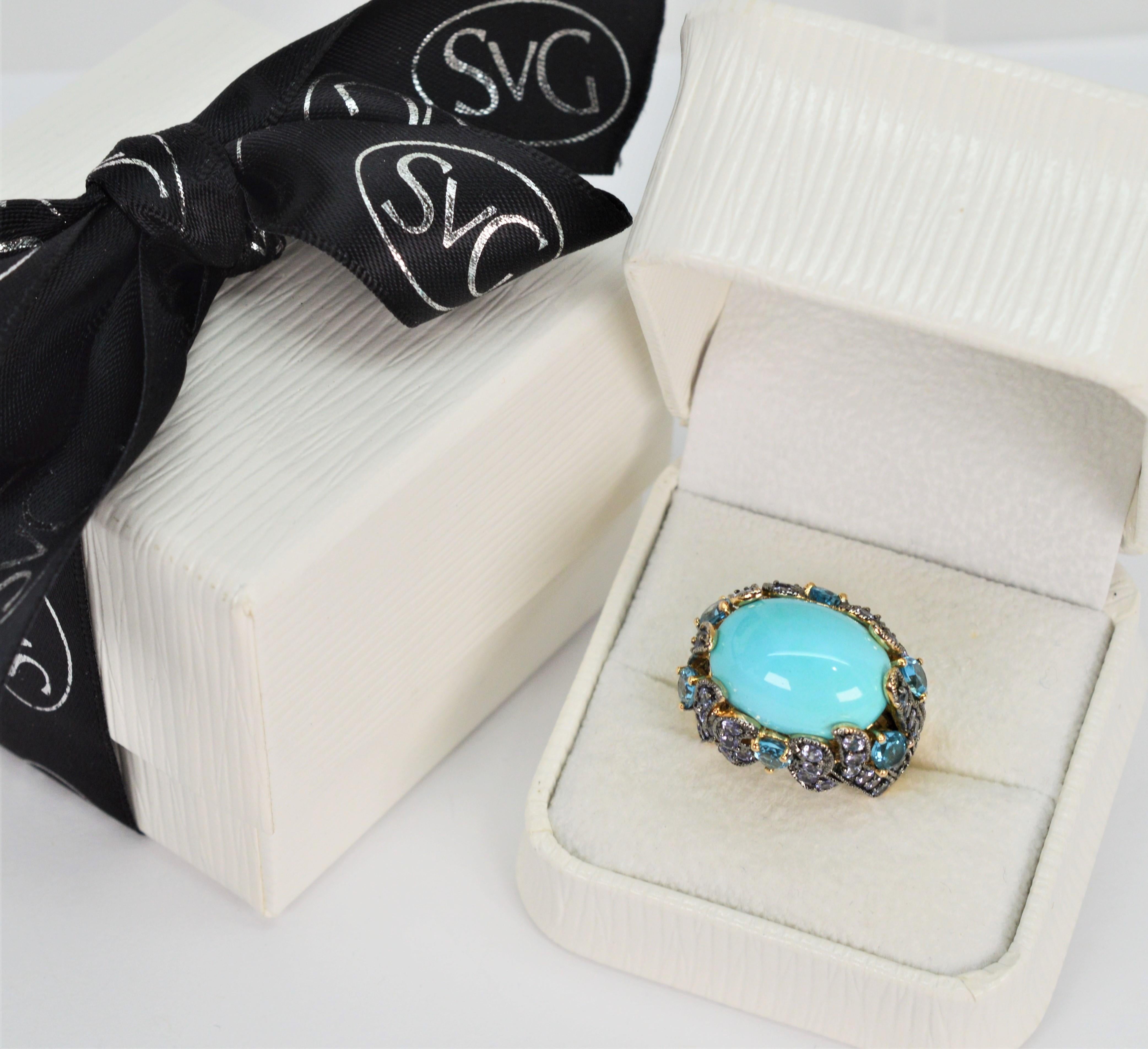 Carlo Viani Le Vian Turquoise, Blue Topaz, Tanzanite 14K Gold Cocktail Ring 3