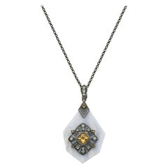 Carlo Viani Pendant 2 Cts Natural Orange Citrine Blue Topaz Blue Agate in Silver