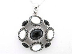 Carlo Viani Pendant Featuring Onyx, White Agate Blackberry Diamonds, Vanilla