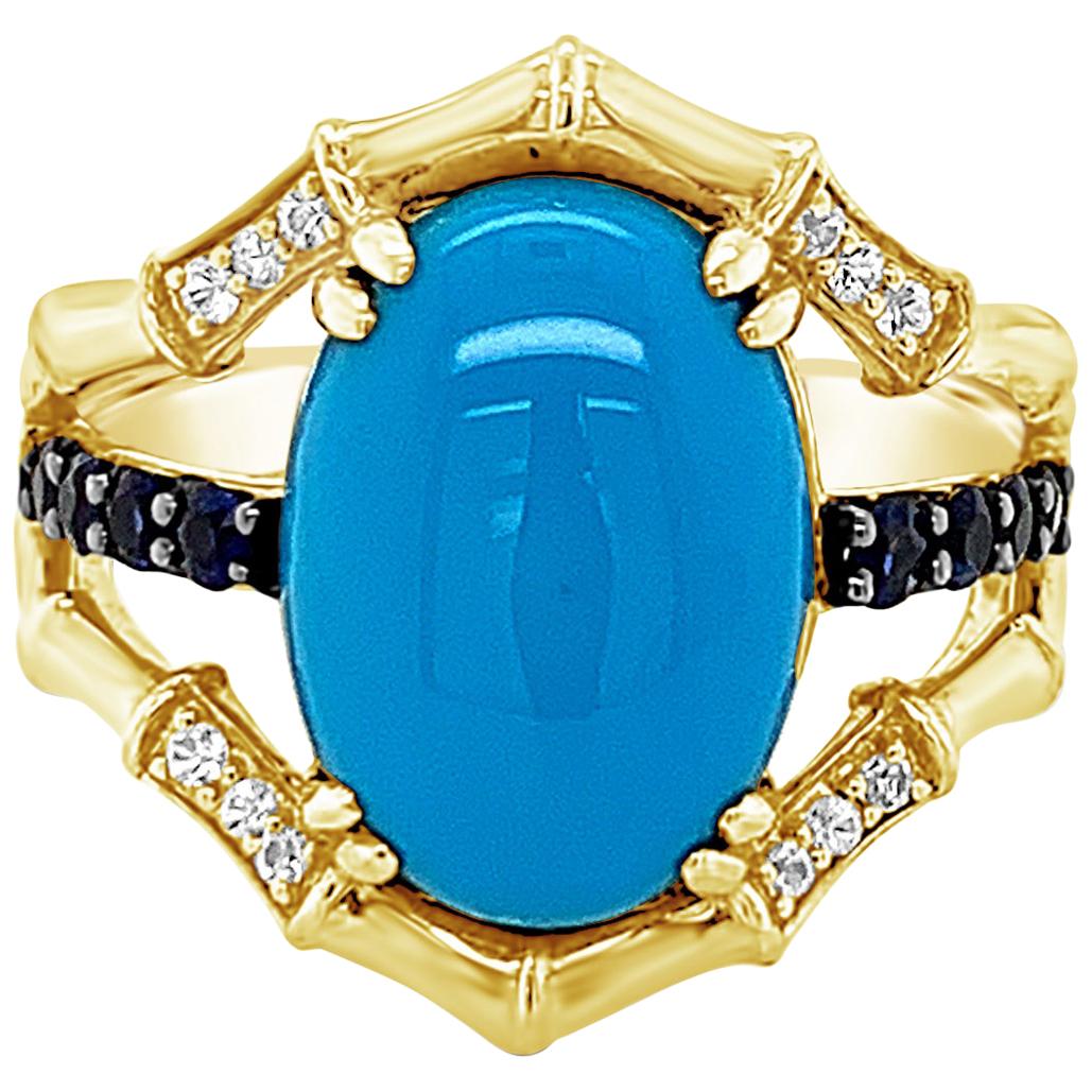 Carlo Viani 14K Yellow Gold Turquoise, Sapphire Authentic Gemstone Cocktail RIng