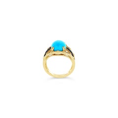 Carlo Viani 14K Yellow Gold Turquoise, Sapphire Authentic Gemstone Cocktail RIng
