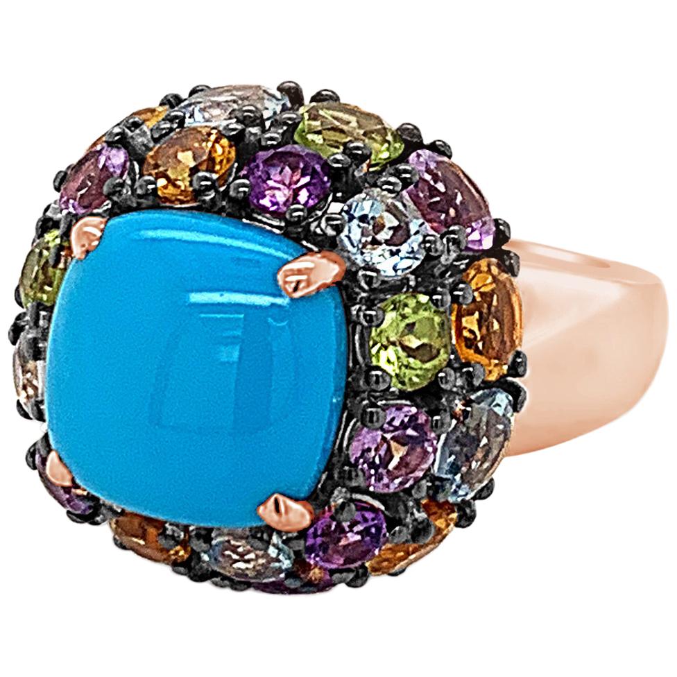 Carlo Viani Ring Peridot, Aqua, Pink/Purple Amethyst, Turquoise, 14K Rose Gold