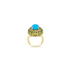Carlo Viani Ring with Turquoise, Green Apple Peridot Set in 14 Karat Honey Gold