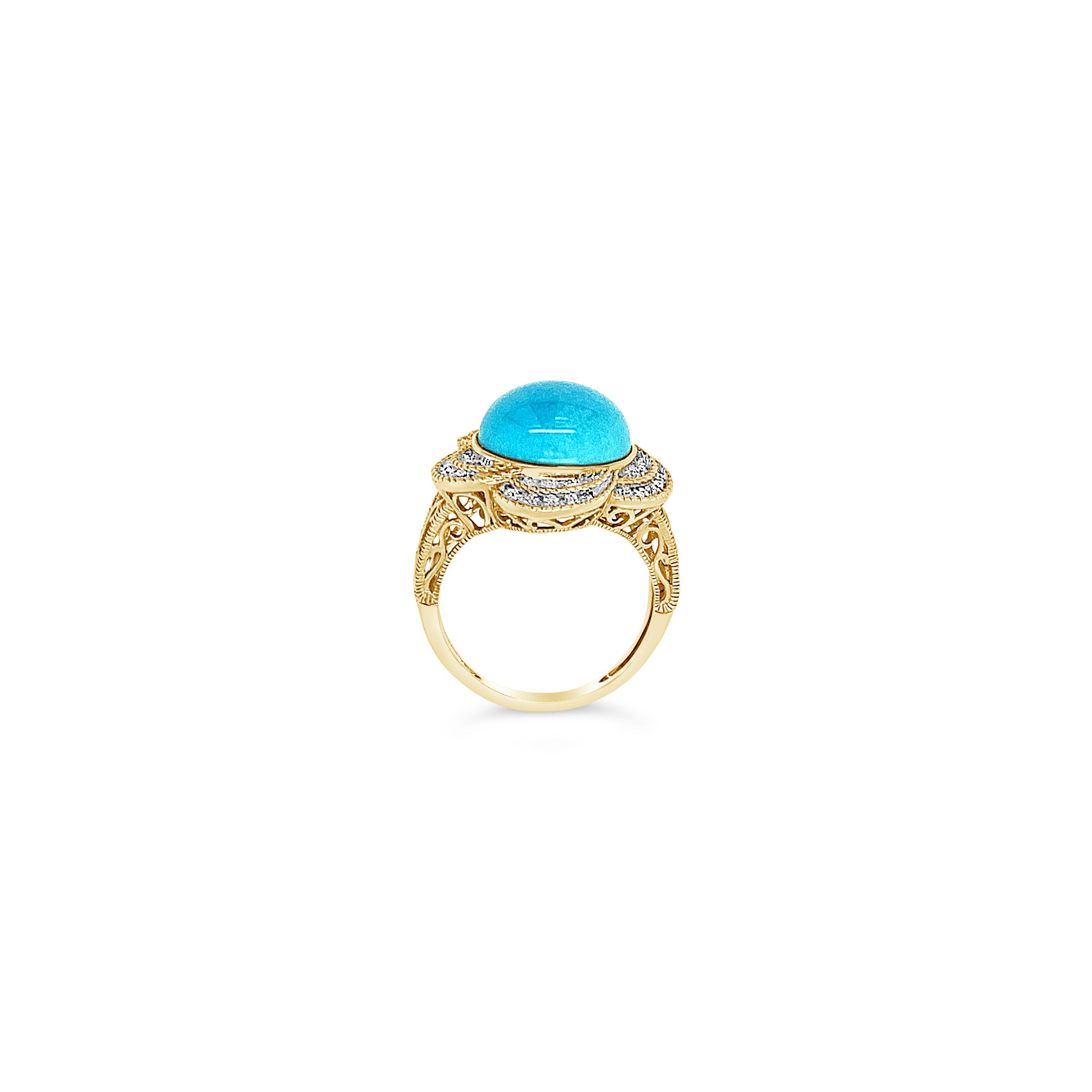 Carlo Viani® Ring featuring Robins Egg Blue Turquoise™, 1/8 cts. Vanilla Diamonds® set in 14K Honey Gold™

Diamonds Breakdown:
1/8 cts White Diamonds

Gems Breakdown:
12mm Turquoise

Please feel free to reach out with any questions!

Item comes with