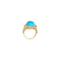 Carlo Viani Ring 14K Yellow Gold Turquoise & White Diamond Flower Cocktail Ring