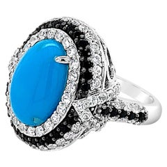 Carlo Viani 14K White Gold Sleeping Beauty Turquoise Sapphire Halo Cocktail Ring