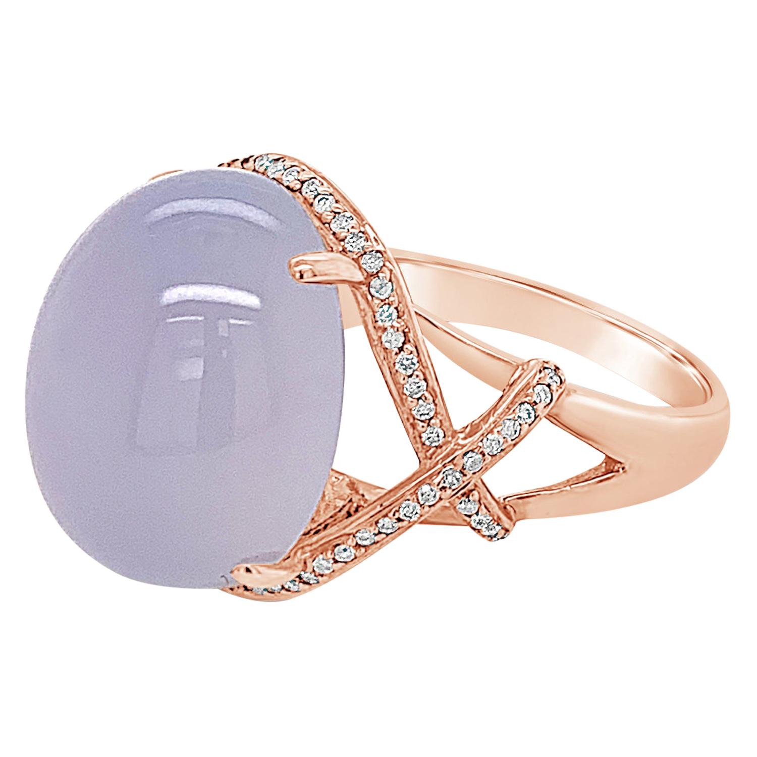 Carlo Viani 14K Rose Gold Chalcedony Gemstone 
White Diamond Halo Cocktail Ring