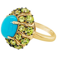 Carlo Viani Ring with Turquoise, Green Apple Peridot Set in 14 Karat Honey Gold