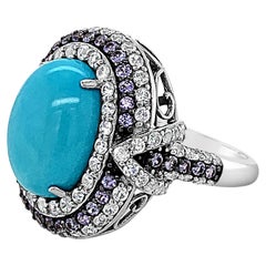 Carlo Viani 14K White Gold Turquoise, Tanzanite, Sapphire Cocktail Halo Ring