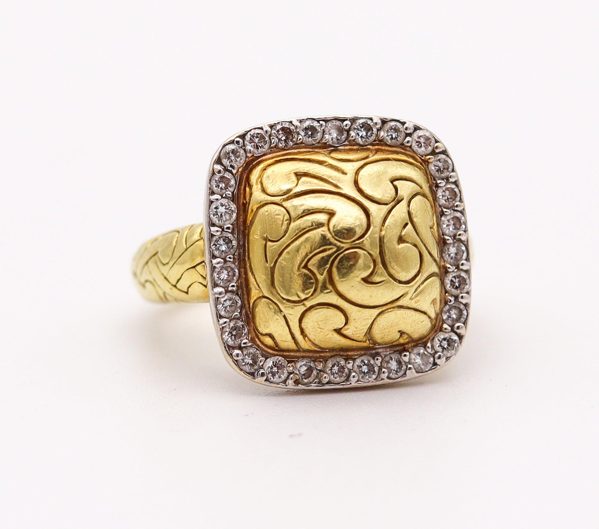 Modernist CARLO VIANI Sculptural Cocktail Ring In 18Kt Yellow Gold With Round Diamonds For Sale