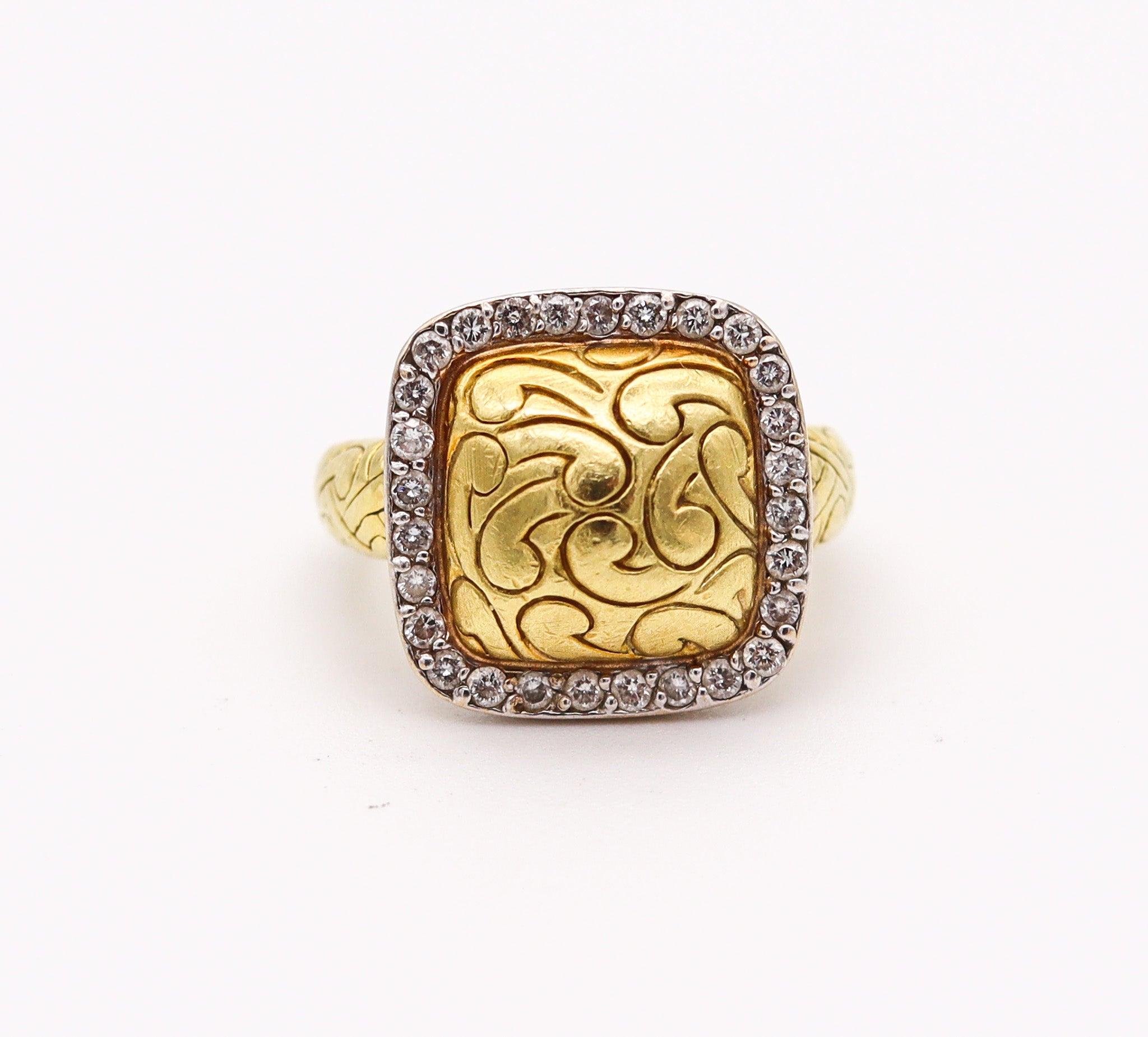 Brilliant Cut CARLO VIANI Sculptural Cocktail Ring In 18Kt Yellow Gold With Round Diamonds For Sale