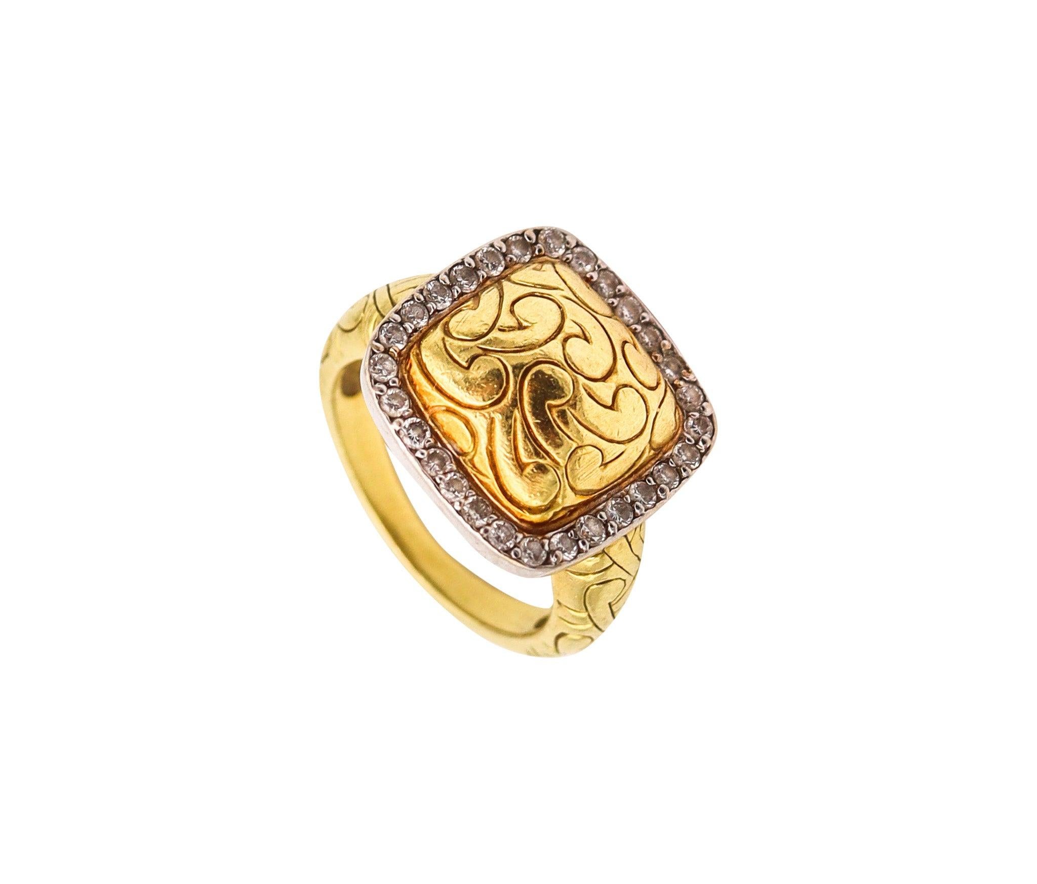 CARLO VIANI Sculptural Cocktail Ring In 18Kt Yellow Gold With Round Diamonds For Sale 2