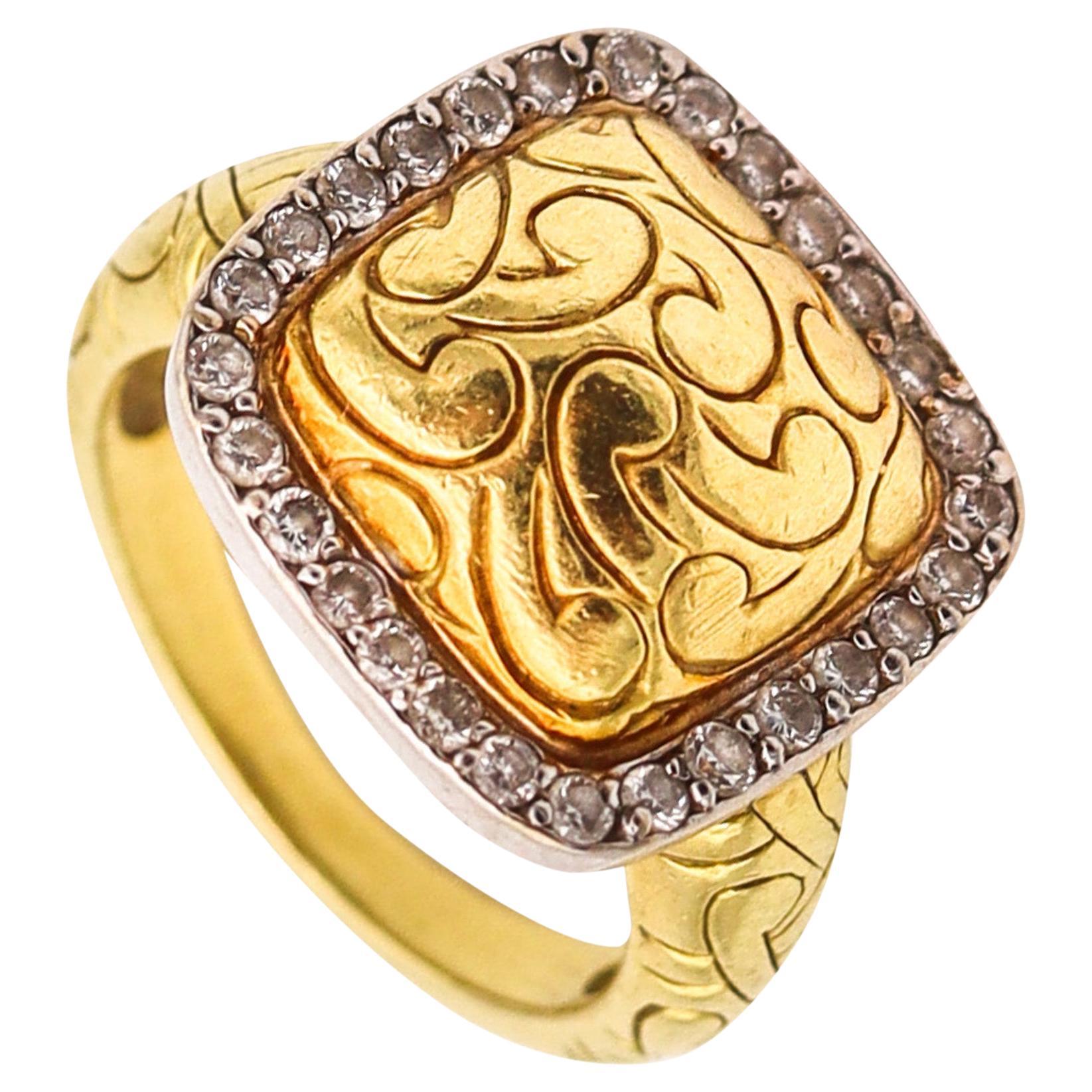 CARLO VIANI Sculptural Cocktail Ring In 18Kt Yellow Gold With Round Diamonds