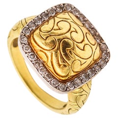 CARLO VIANI Sculptural Cocktail Ring In 18Kt Yellow Gold With Round Diamonds