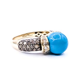 Carlo Viani Turquoise & Diamond Ring in 14k Yellow Gold