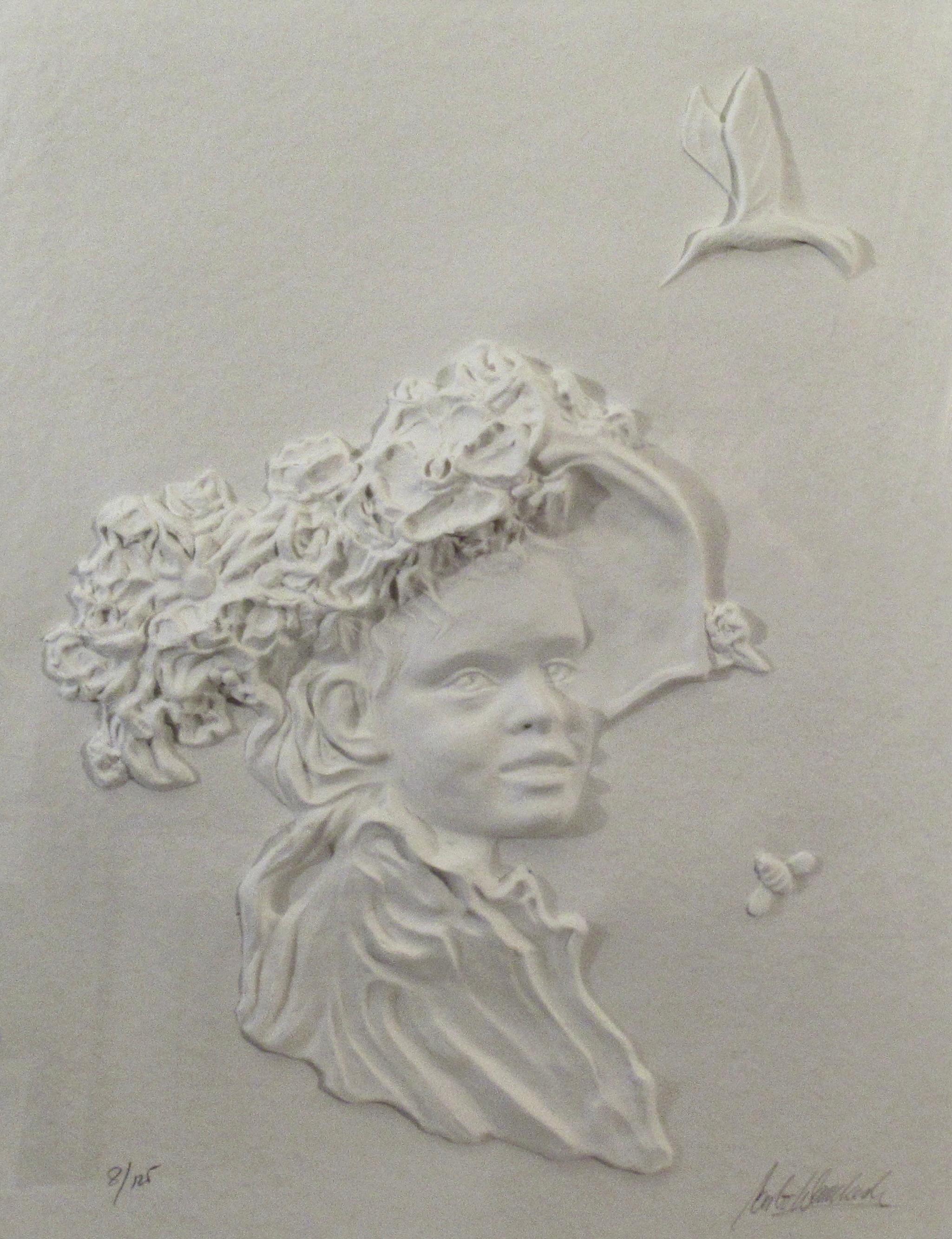 Lady with Bird - Sculpture by Carlo Wahlbeck