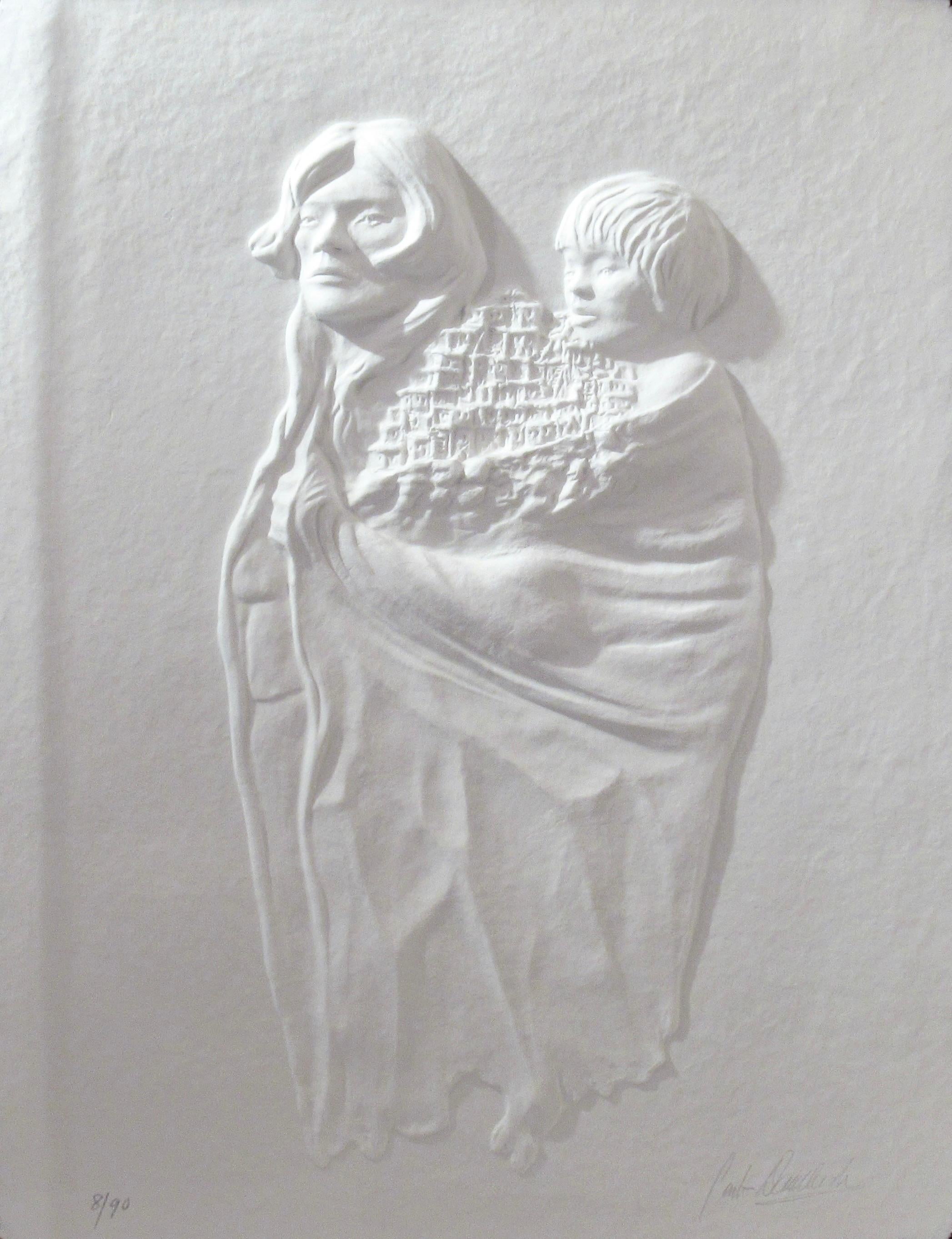 Native American Indian Woman and Baby - Sculpture by Carlo Wahlbeck