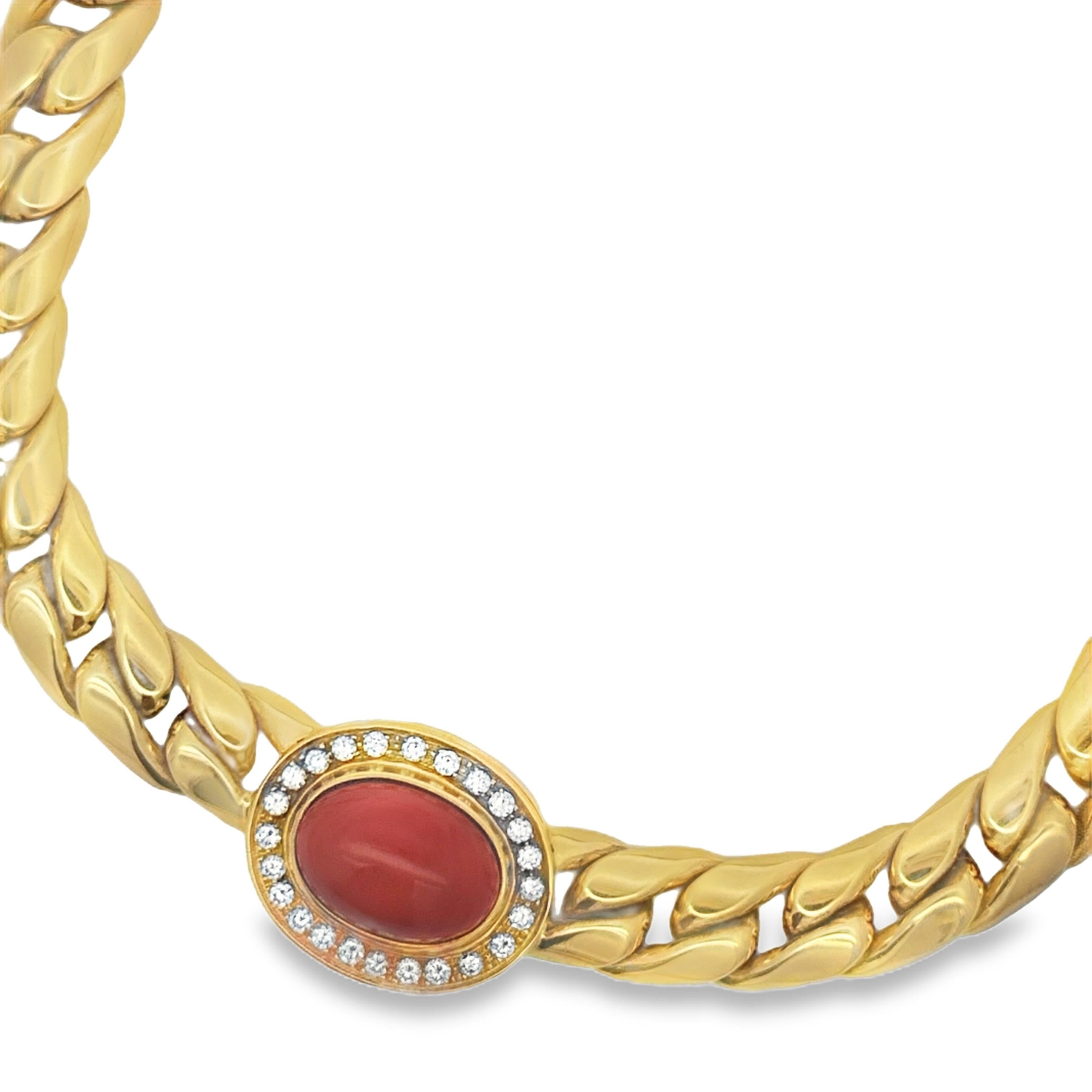 Moderne Collier A Link en or 18 carats avec corail et diamant 2,4 carats en vente