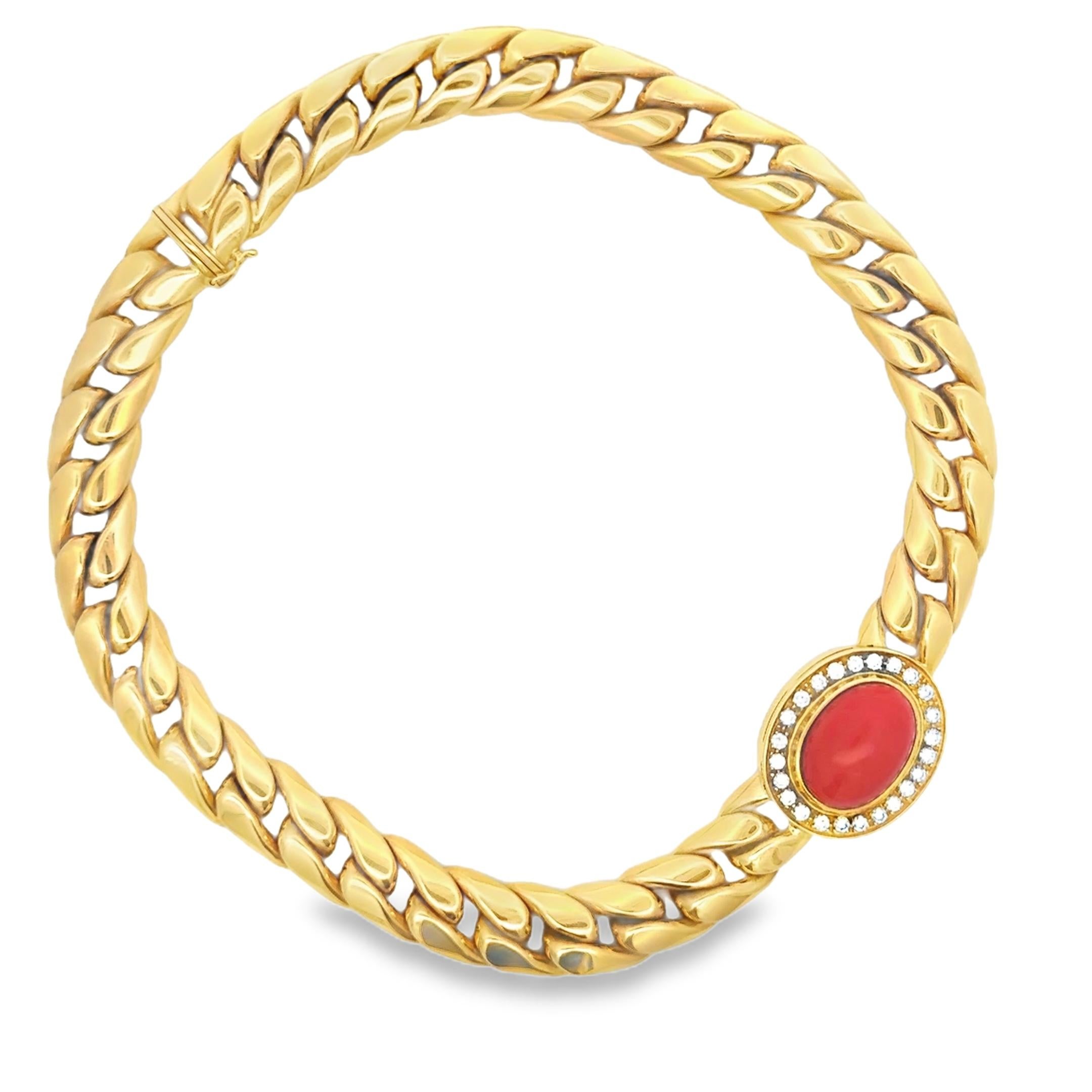 Taille mixte Collier A Link en or 18 carats avec corail et diamant 2,4 carats en vente