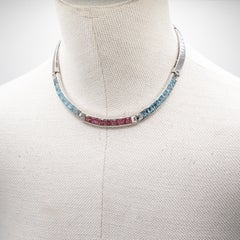 Carlo Weingrill 18K White Gold Aquamarine and Tourmaline Choker Necklace