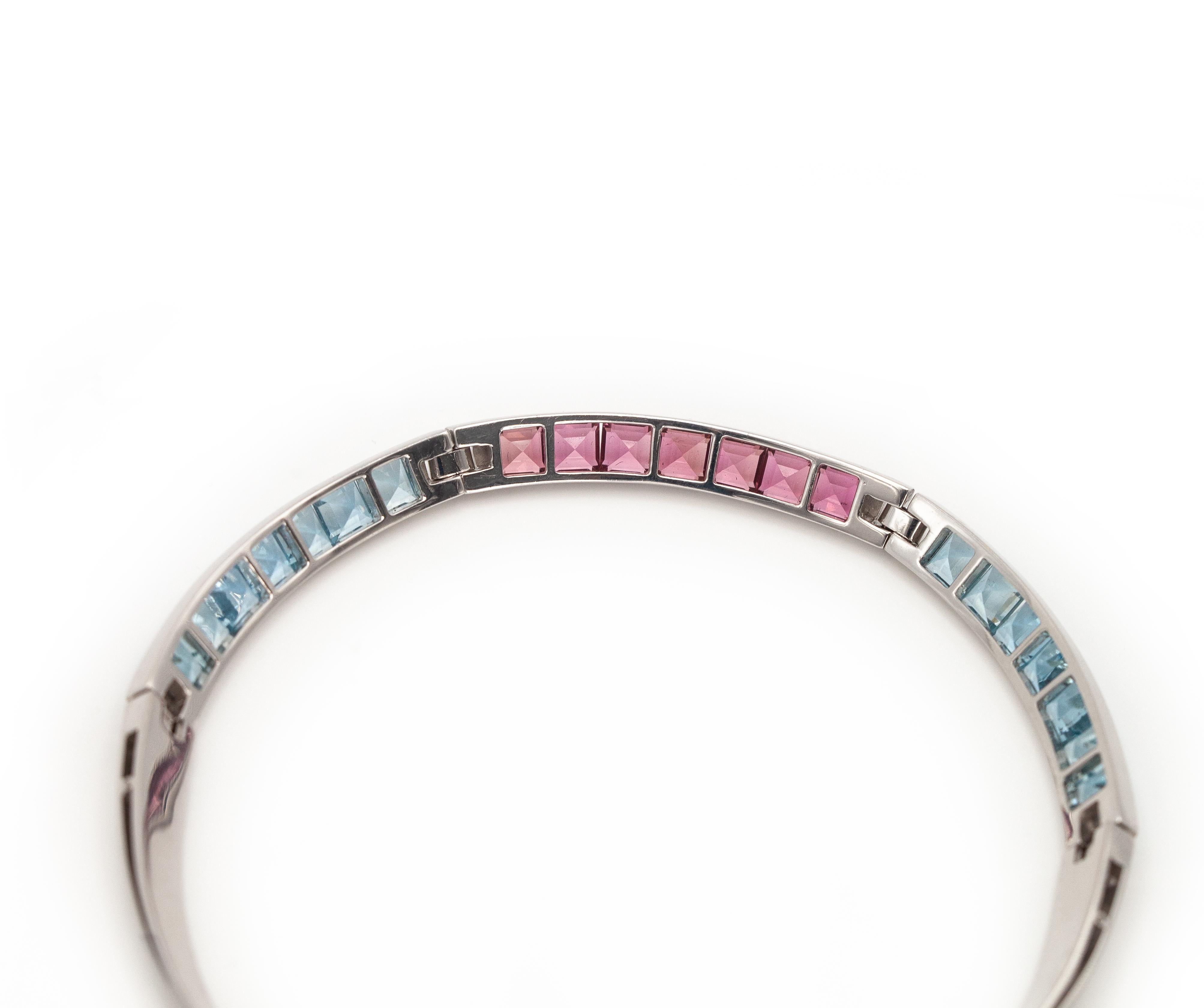 Modern Carlo Weingrill 18K White Gold Aquamarine and Tourmaline Choker Necklace For Sale