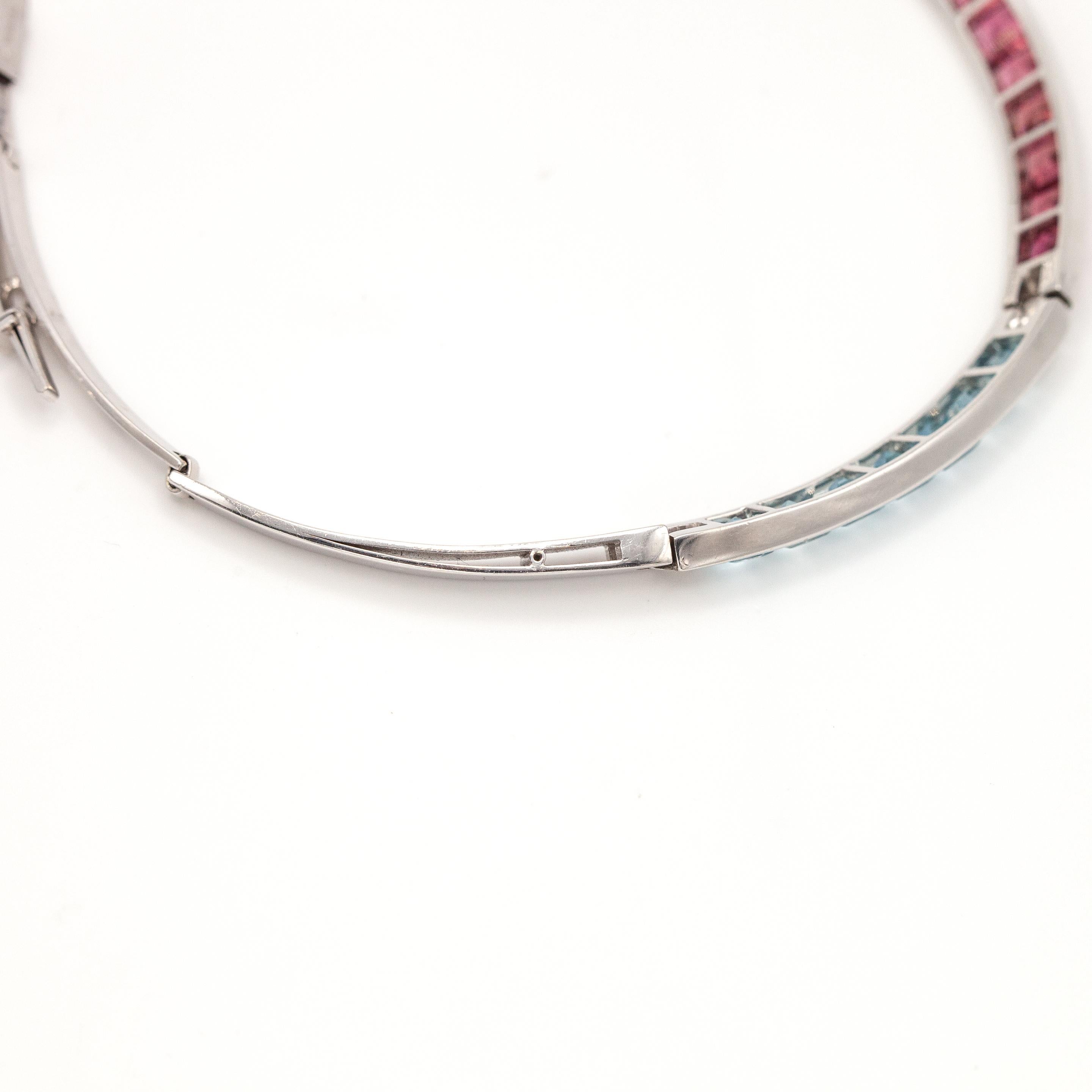 Square Cut Carlo Weingrill 18K White Gold Aquamarine and Tourmaline Choker Necklace For Sale