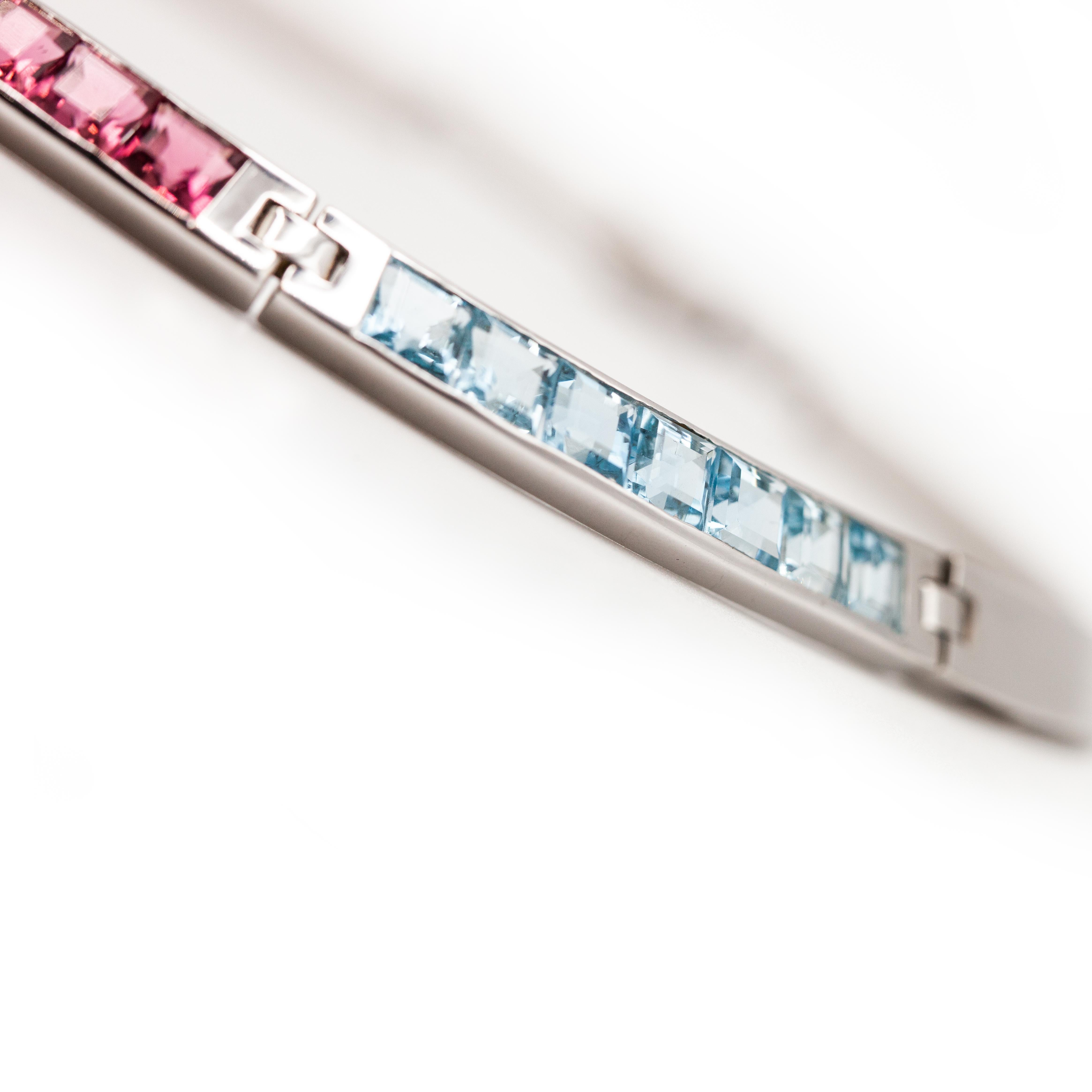 Carlo Weingrill 18K White Gold Aquamarine and Tourmaline Choker Necklace For Sale 1