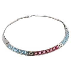 Carlo Weingrill 18K White Gold Aquamarine and Tourmaline Choker Necklace