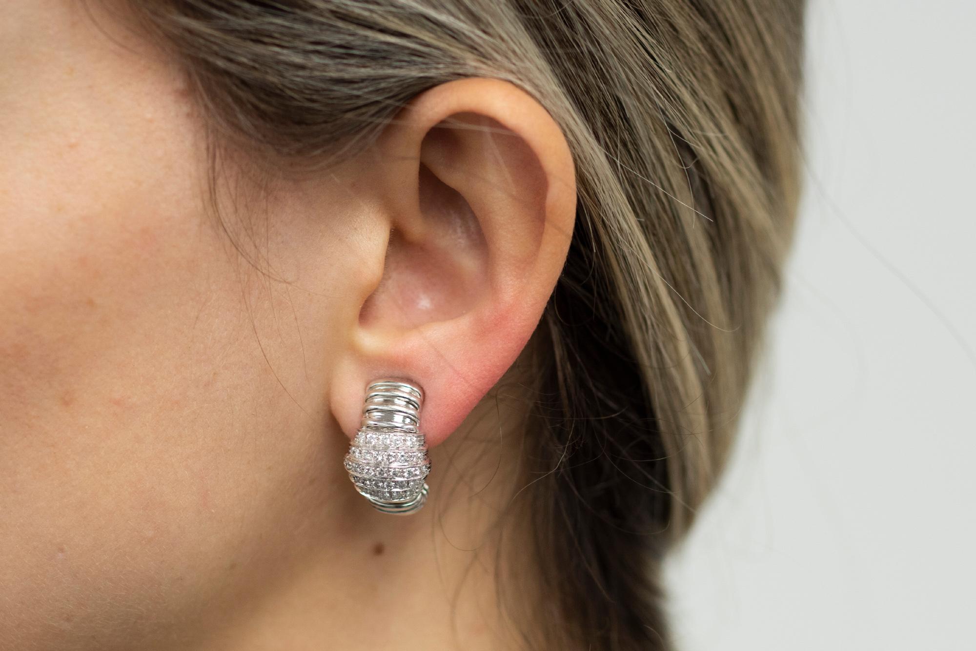 Carlo Weingrill 18 Karat White Gold Diamond Tubogas Earrings For Sale 1
