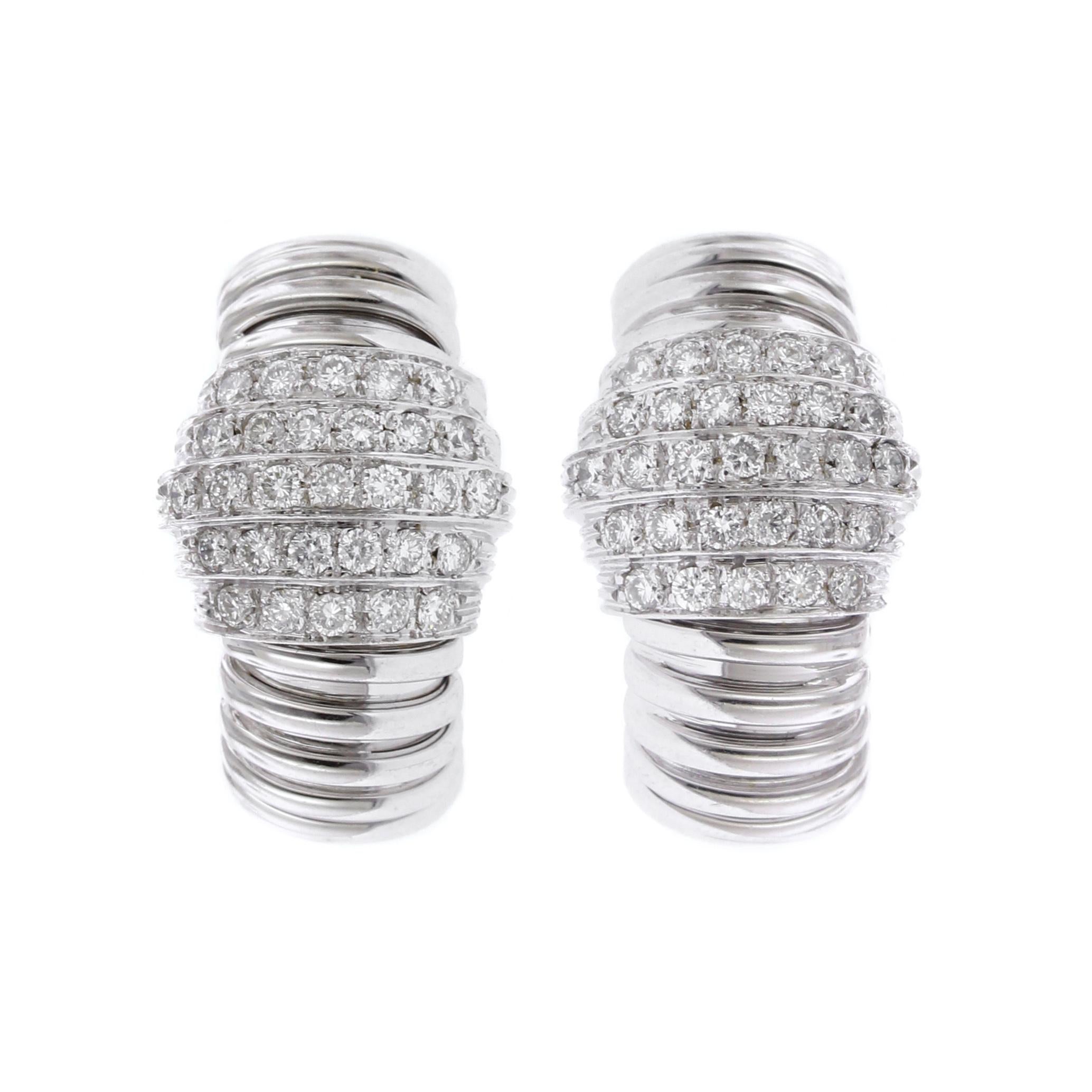 Carlo Weingrill 18 Karat White Gold Diamond Tubogas Earrings For Sale