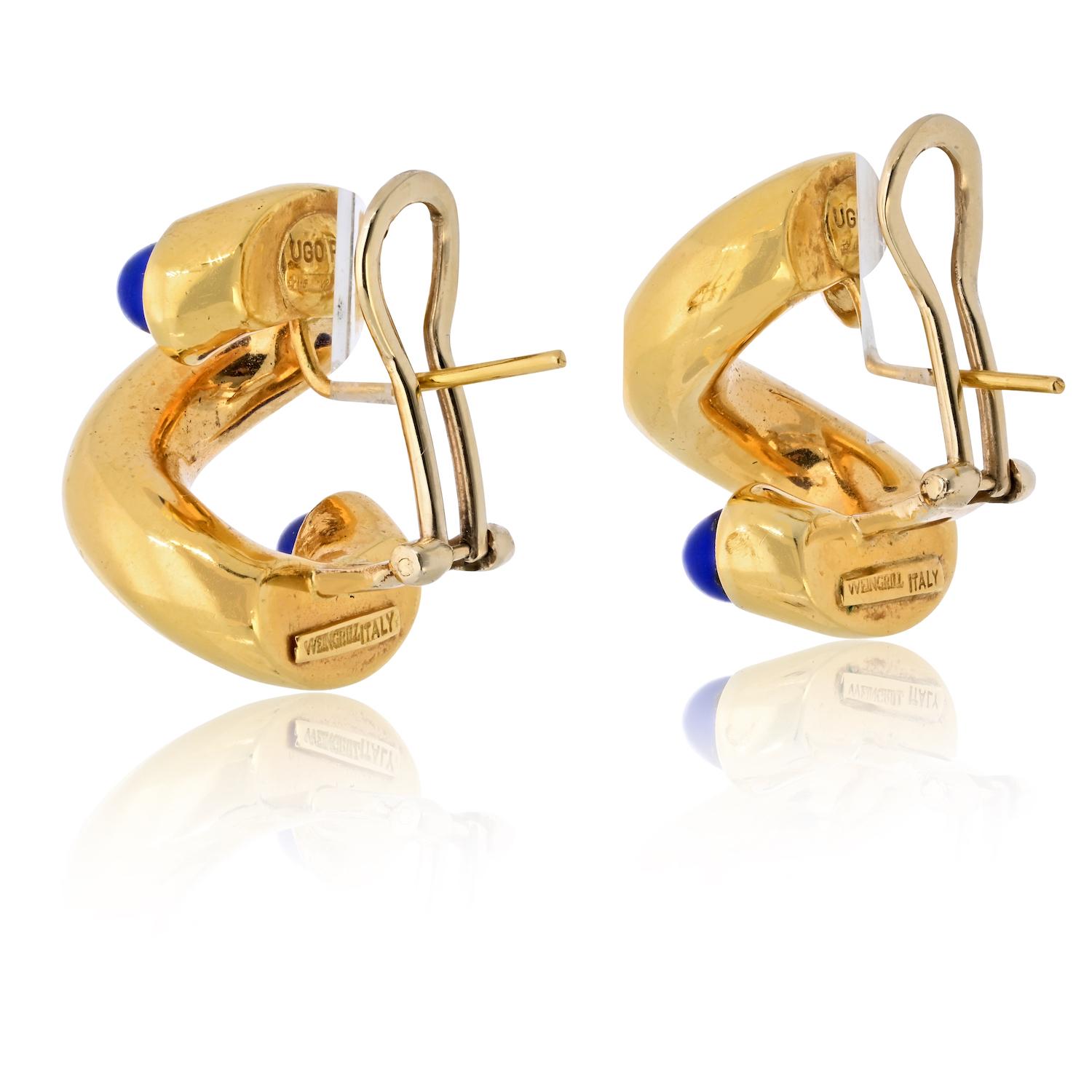 Taglio rotondo Carlo Weingrill, orecchini in oro giallo 18 carati Verona 1970, con lapis ritorto in vendita