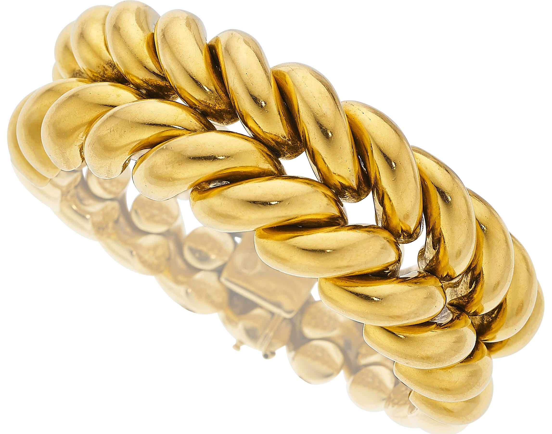 Women's or Men's Carlo Weingrill 18k Yellow Gold Handmade Double San Marco Bracelet 89.2gr For Sale