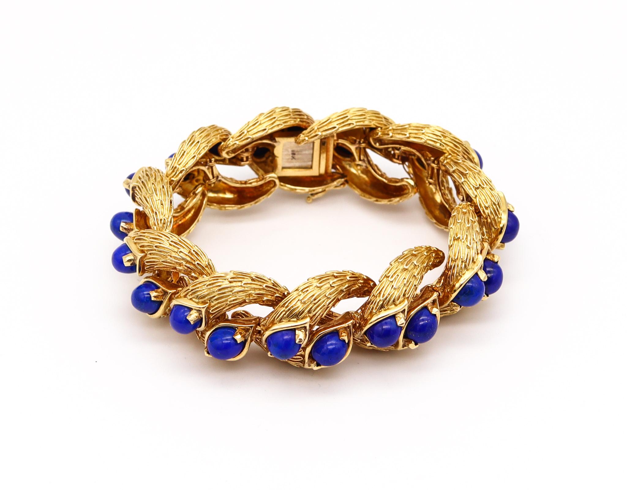 Modernist Carlo Weingrill 1960 Byzantine Bracelet in 18Kt Yellow Gold with Lapis Lazuli For Sale