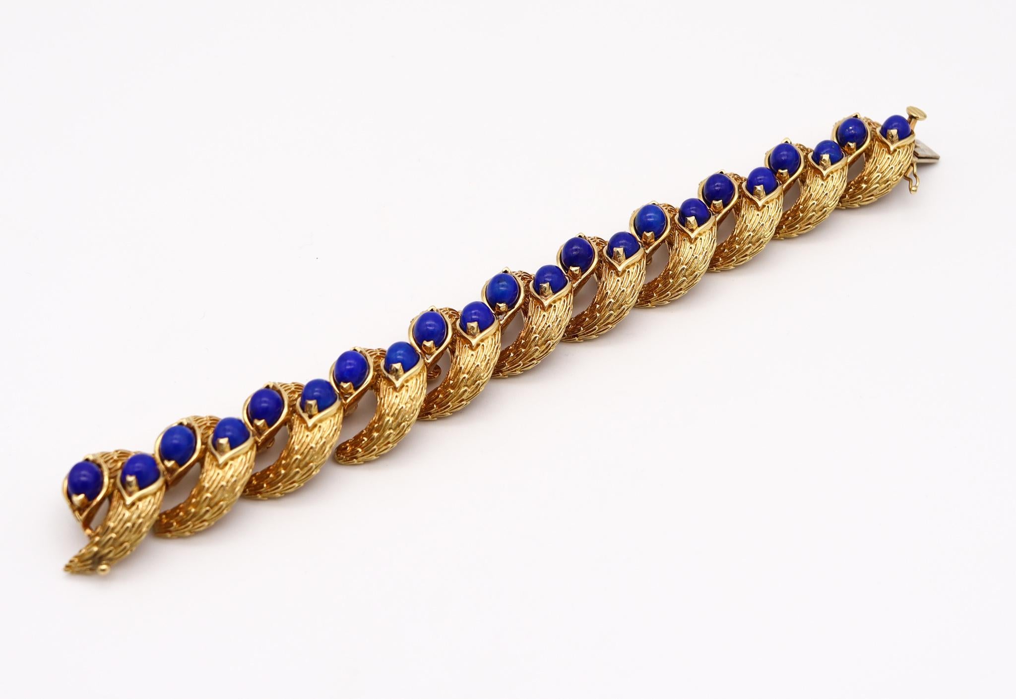 Cabochon Carlo Weingrill 1960 Byzantine Bracelet in 18Kt Yellow Gold with Lapis Lazuli For Sale