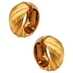 Vintage Carlo Weingrill 1960 Verona Hoops Clips Earrings Textured Solid 18Kt Yellow Gold