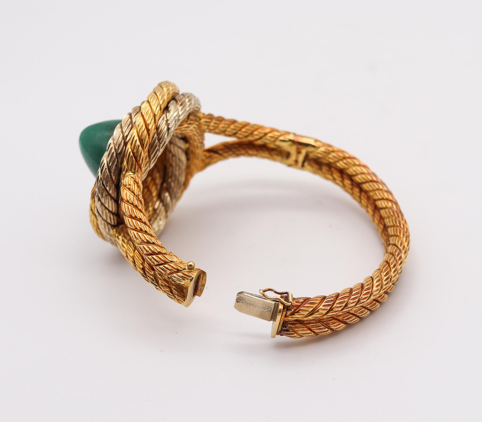 Modernist Carlo Weingrill 1960 Verona Twisted Bangle Bracelet in 18kt Gold with Amazonite For Sale
