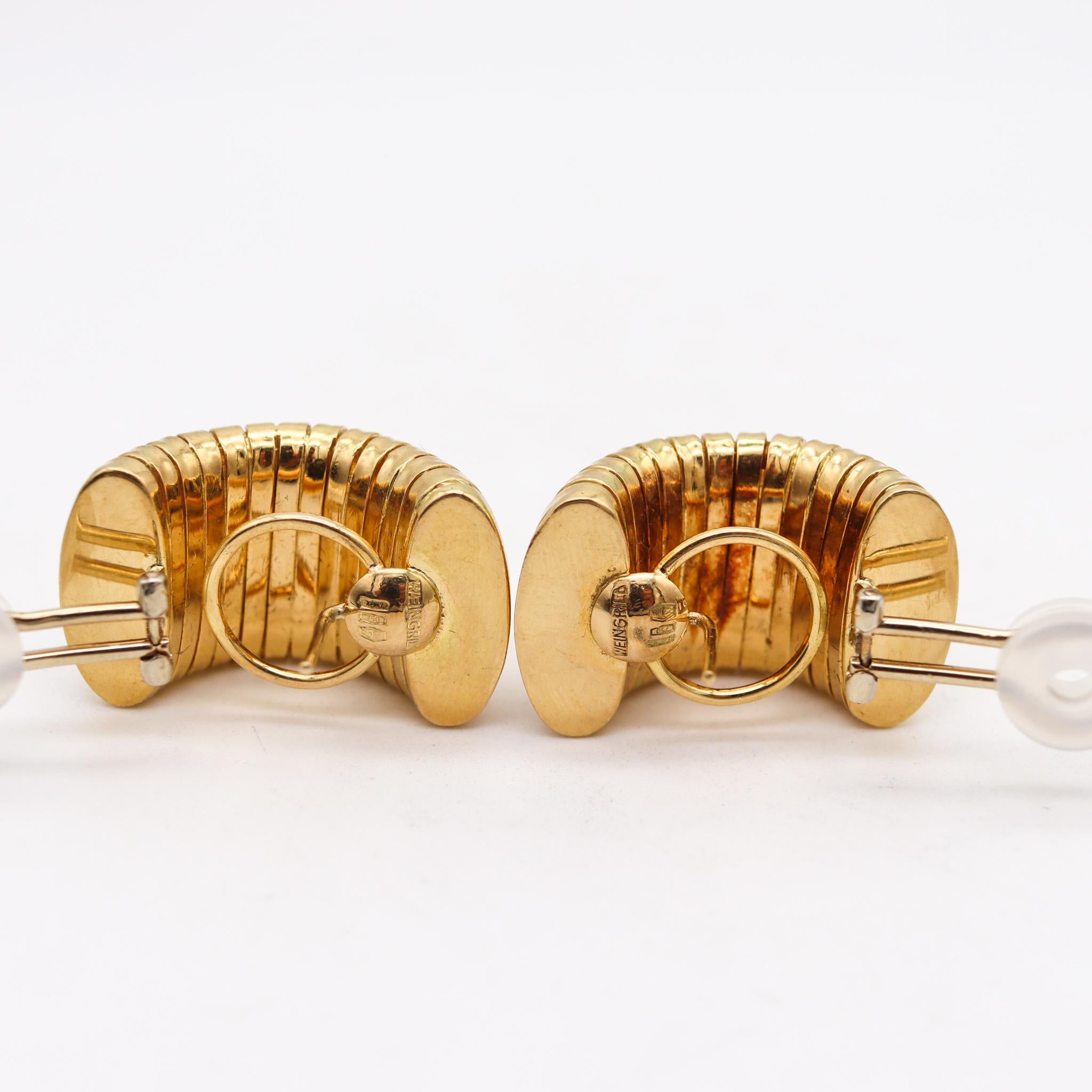 Modernist Carlo Weingrill 1970 Verona Tubogas Clips Earrings in Solid 18 Karat Yellow Gold