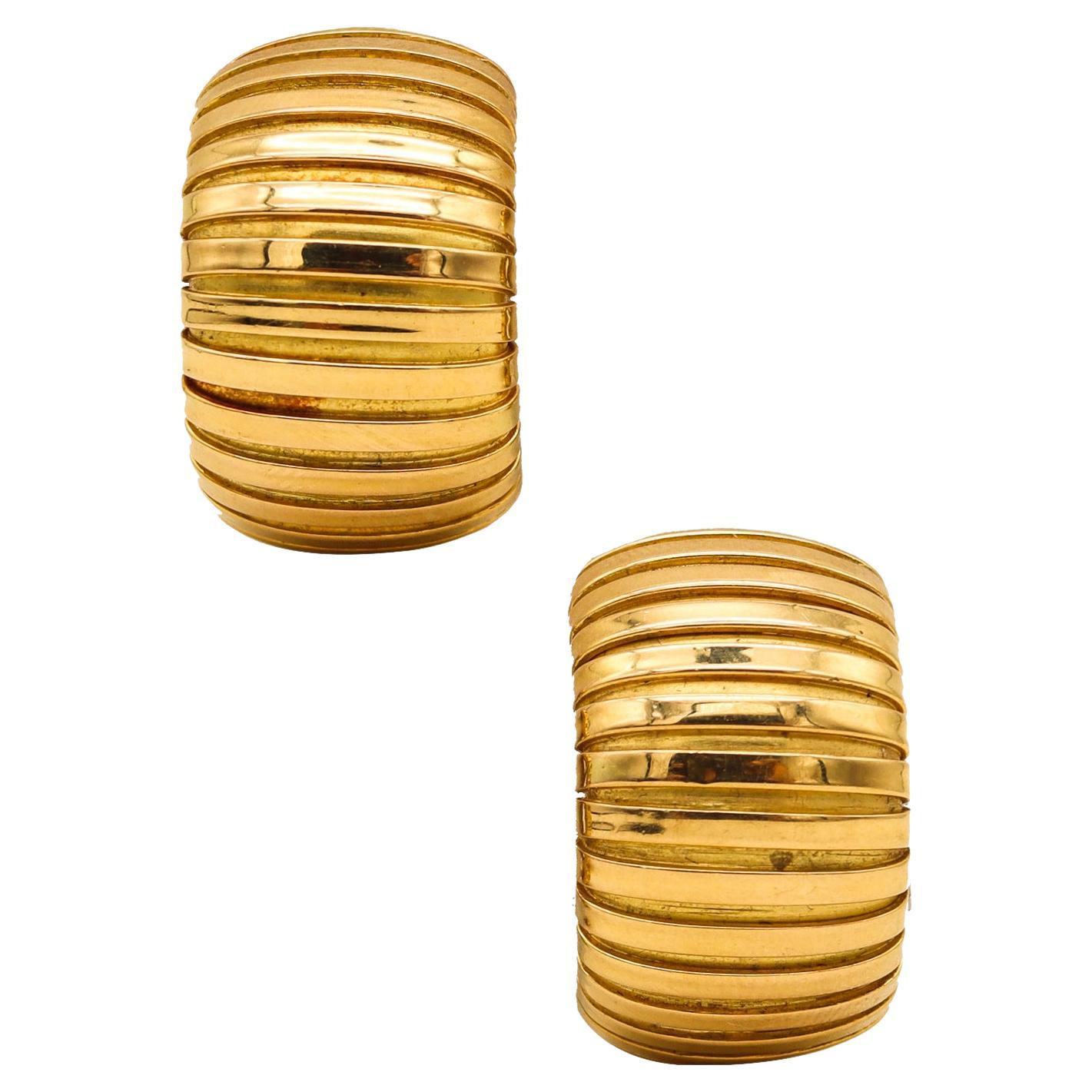 Carlo Weingrill 1970 Verona Tubogas Clips Earrings in Solid 18 Karat Yellow Gold