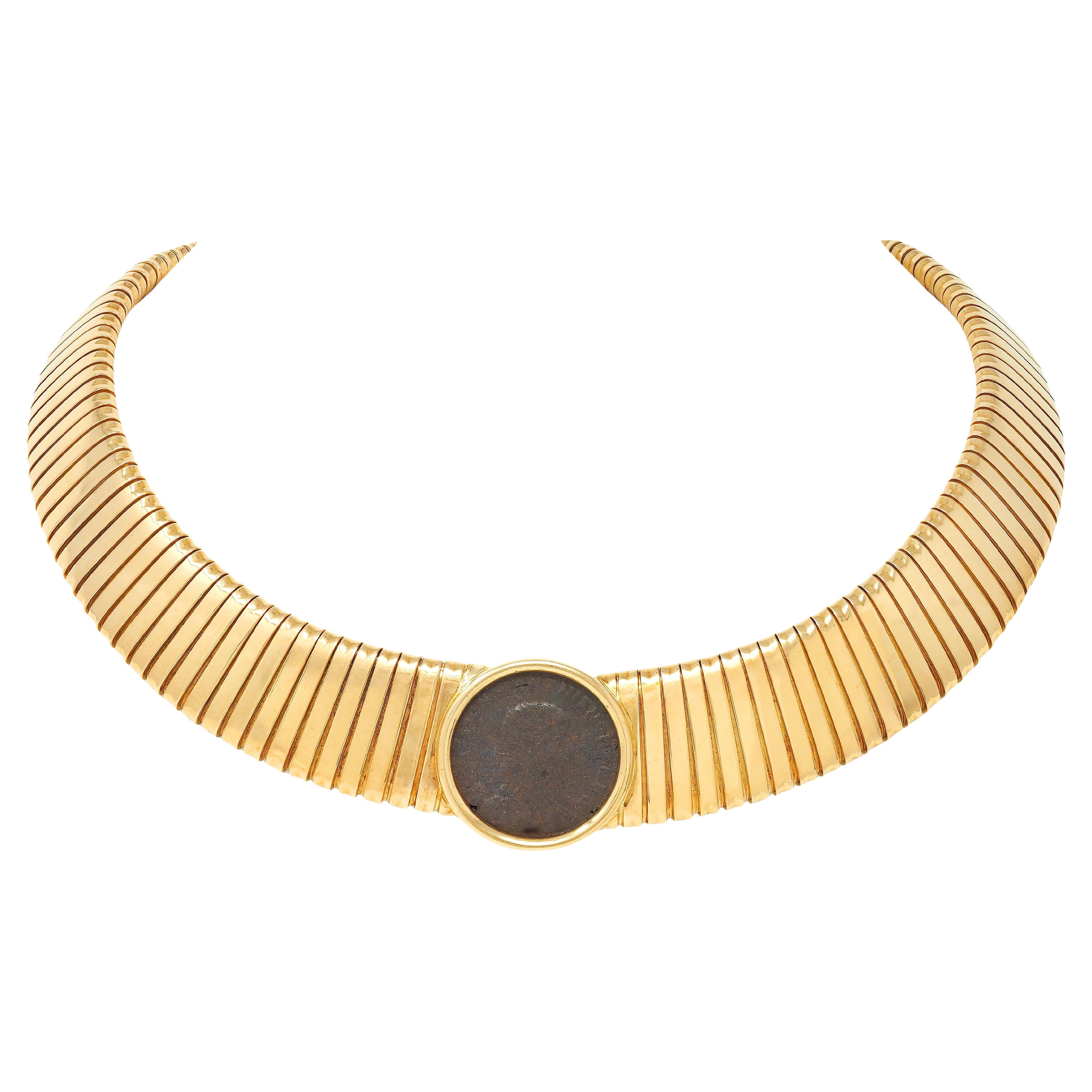Carlo Weingrill 1980
s Gold Vintage Ancient Roman Coin Tubogas Necklace