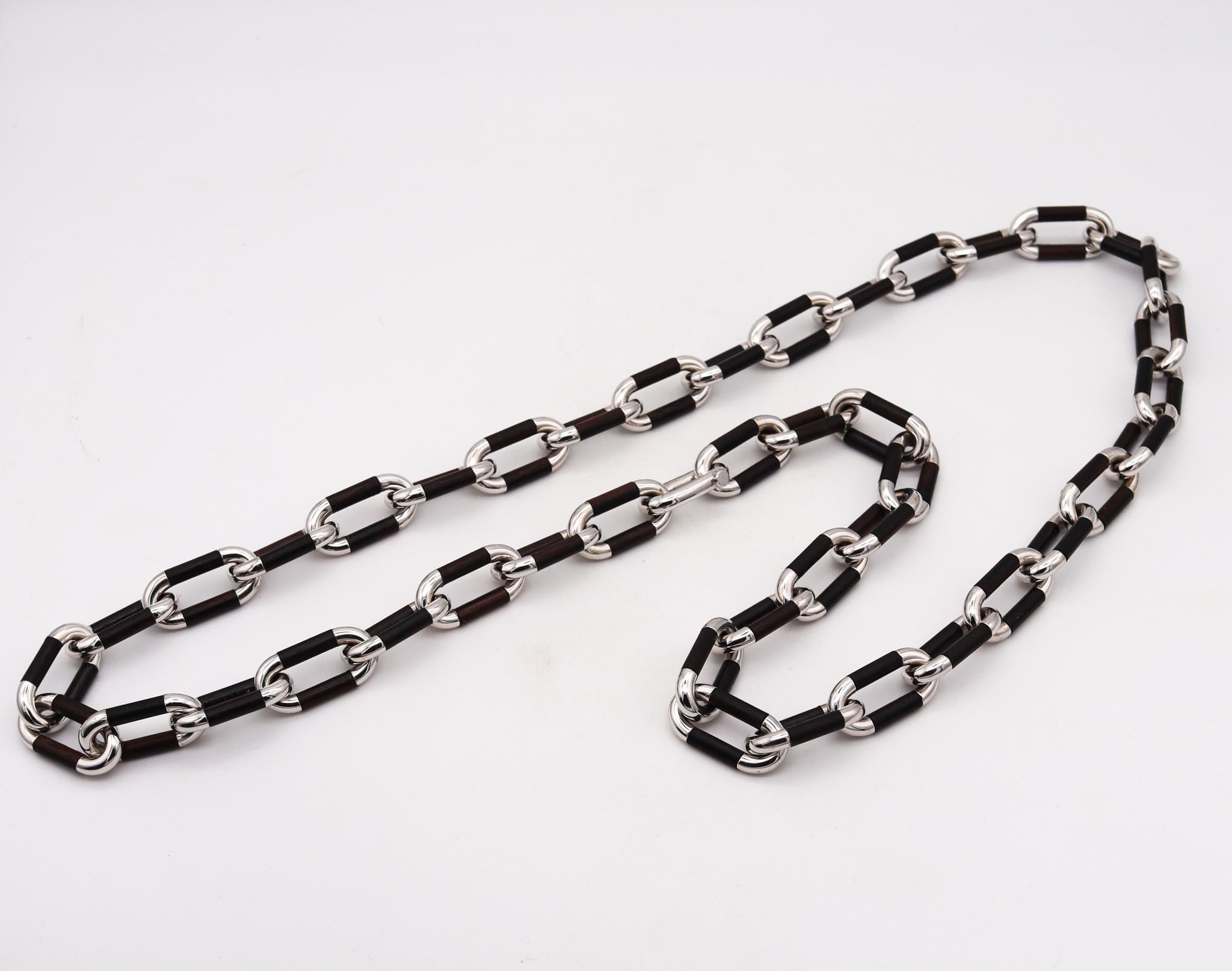 Women's or Men's Carlo Weingrill for Vaid Roma Modernist Sautoir Necklace 18Kt White Gold & Ebony For Sale