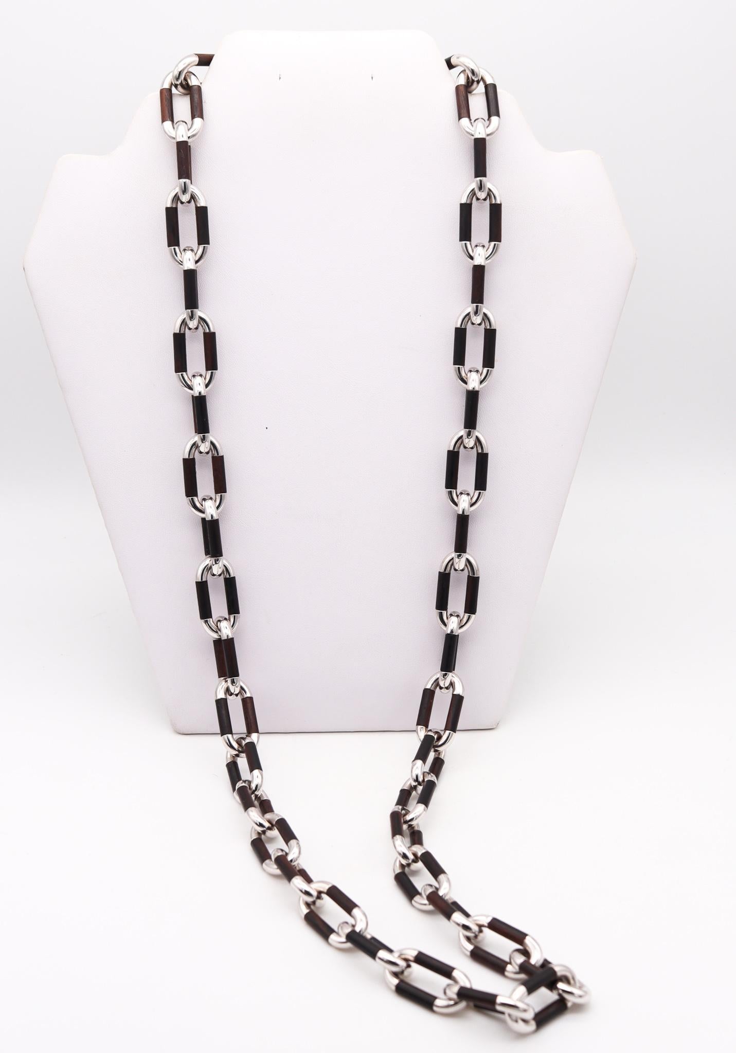 Carlo Weingrill for Vaid Roma Modernist Sautoir Necklace 18Kt White Gold & Ebony For Sale 4