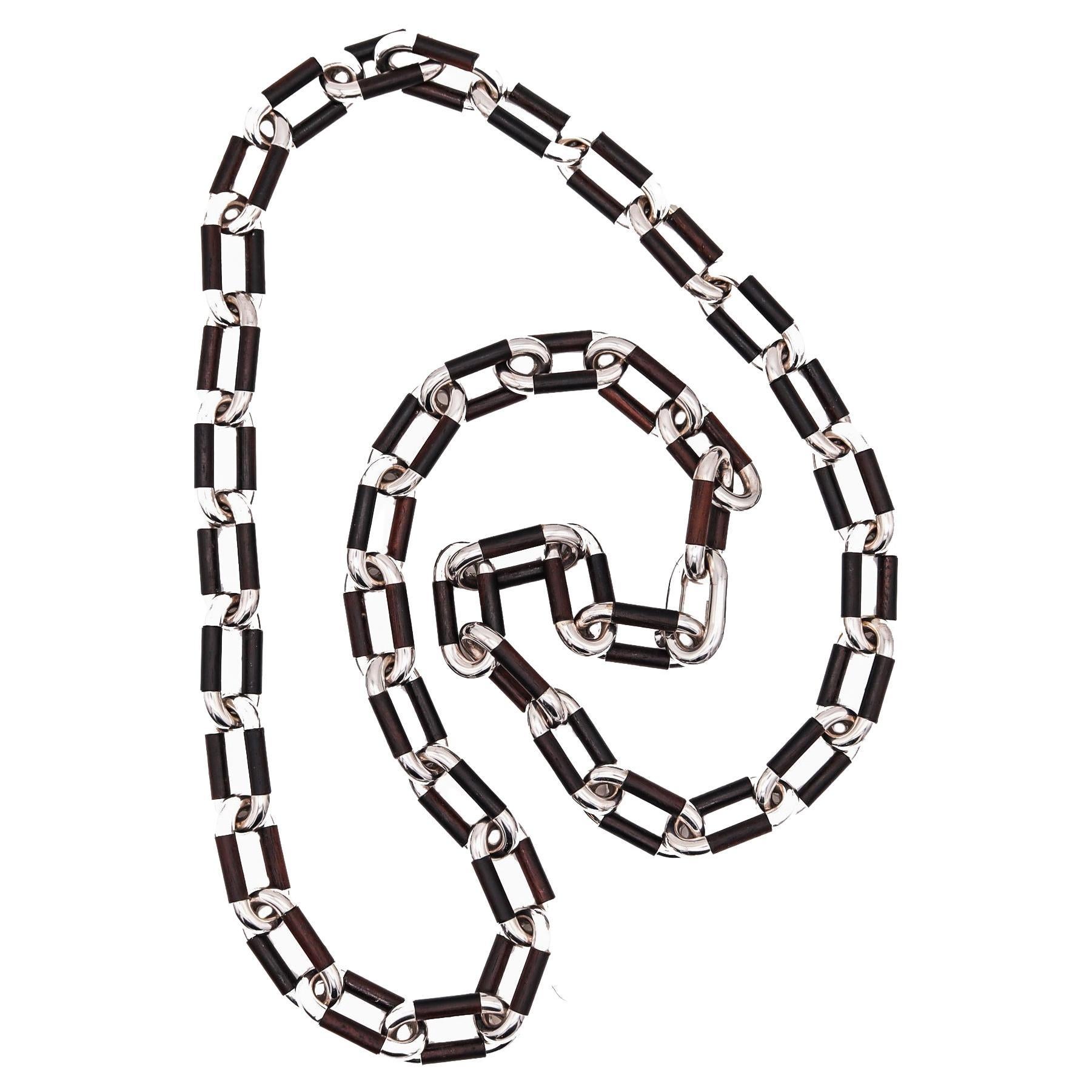 Carlo Weingrill for Vaid Roma Modernist Sautoir Necklace 18Kt White Gold & Ebony For Sale