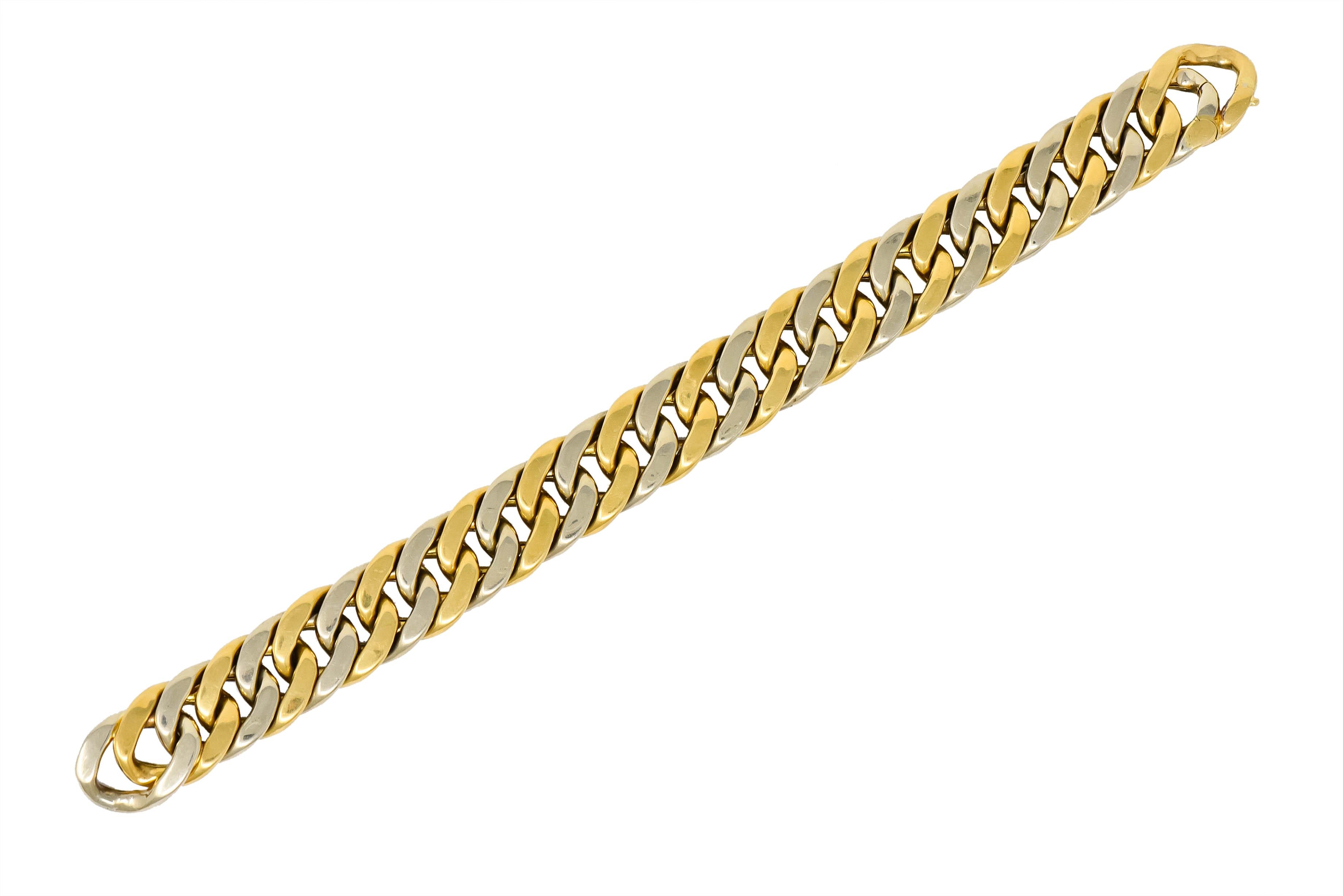 Carlo Weingrill Italian 18 Karat Two-Tone Gold Curb Link Unisex Bracelet 7