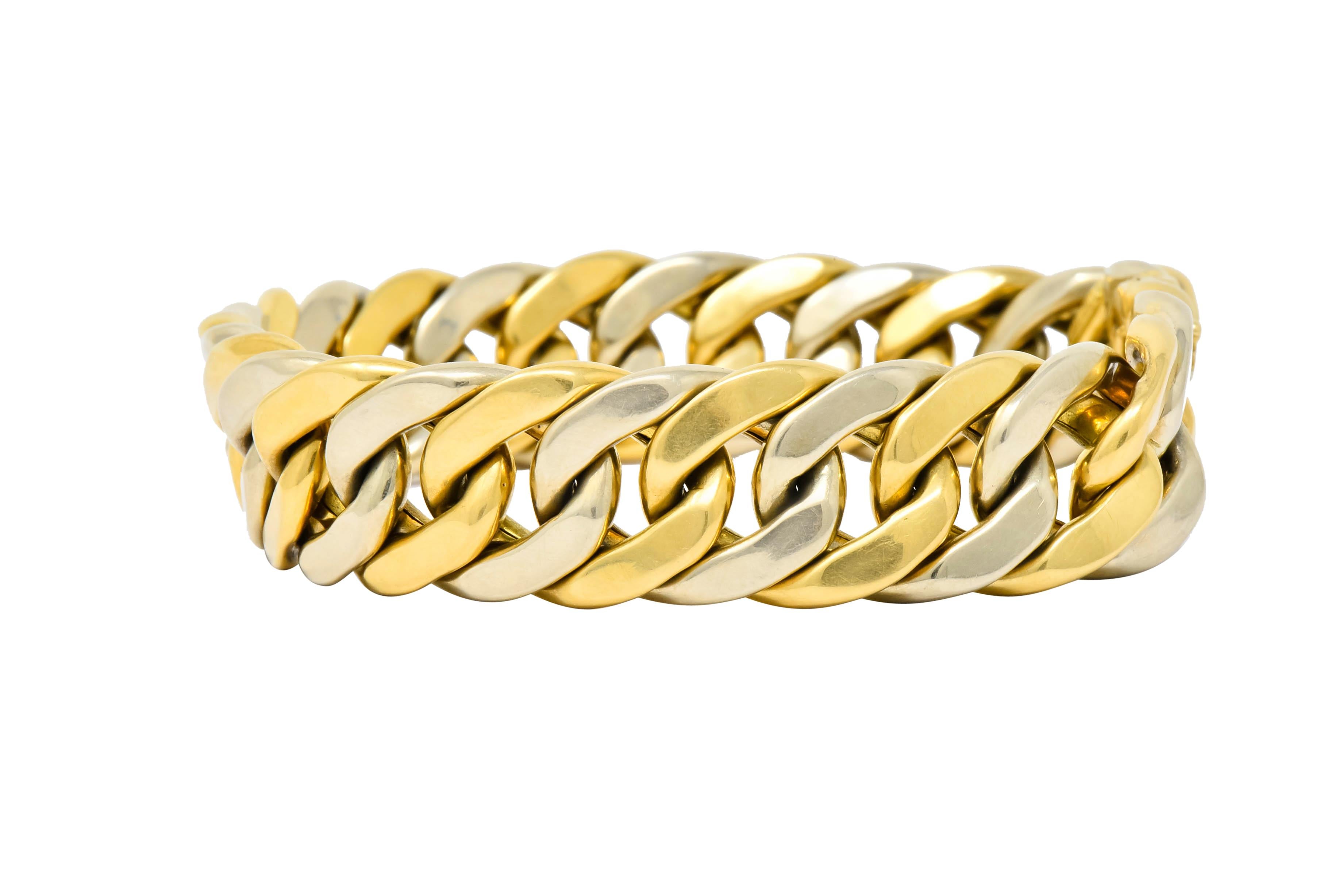 Contemporary Carlo Weingrill Italian 18 Karat Two-Tone Gold Curb Link Unisex Bracelet