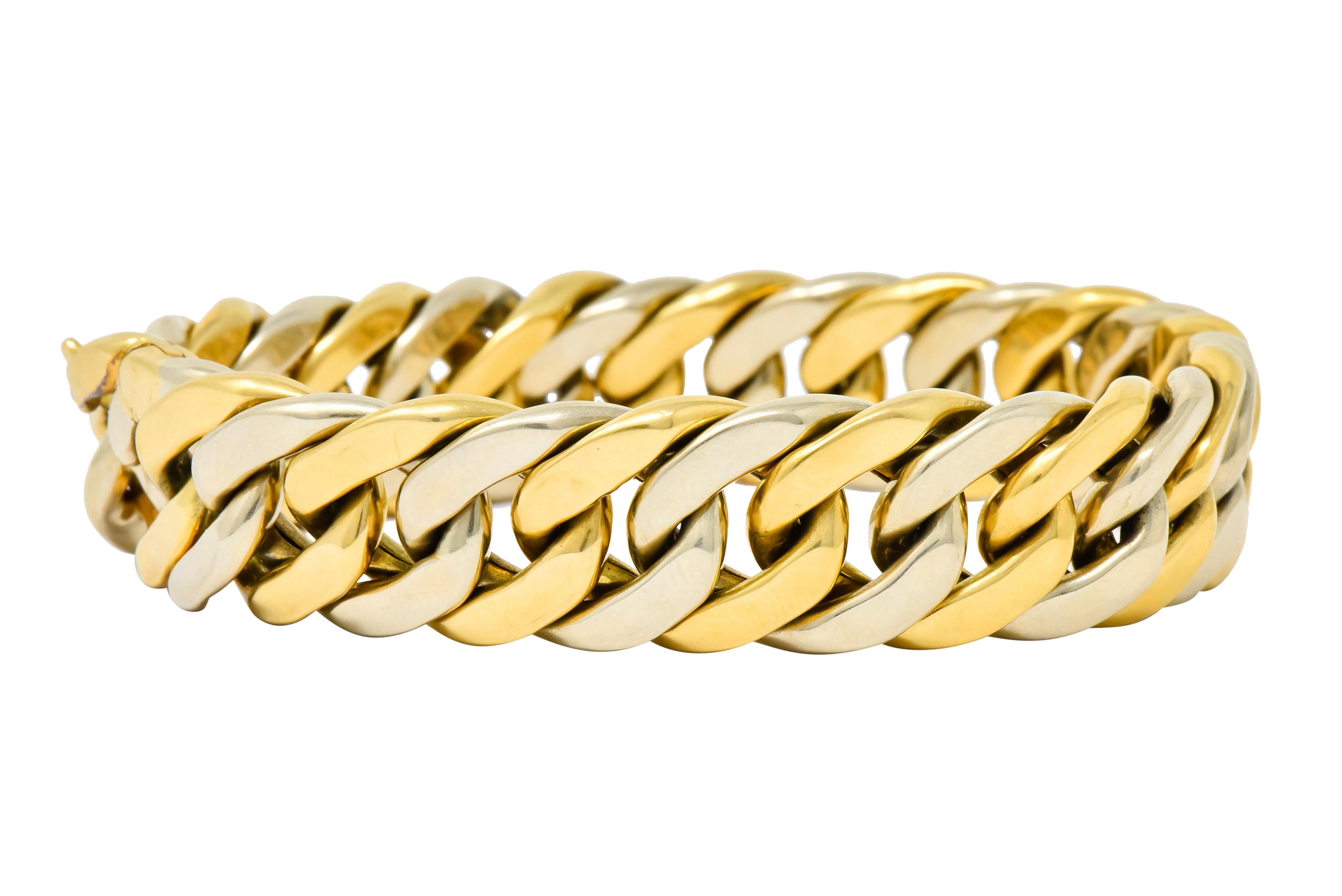 Carlo Weingrill Italian 18 Karat Two-Tone Gold Curb Link Unisex Bracelet 1