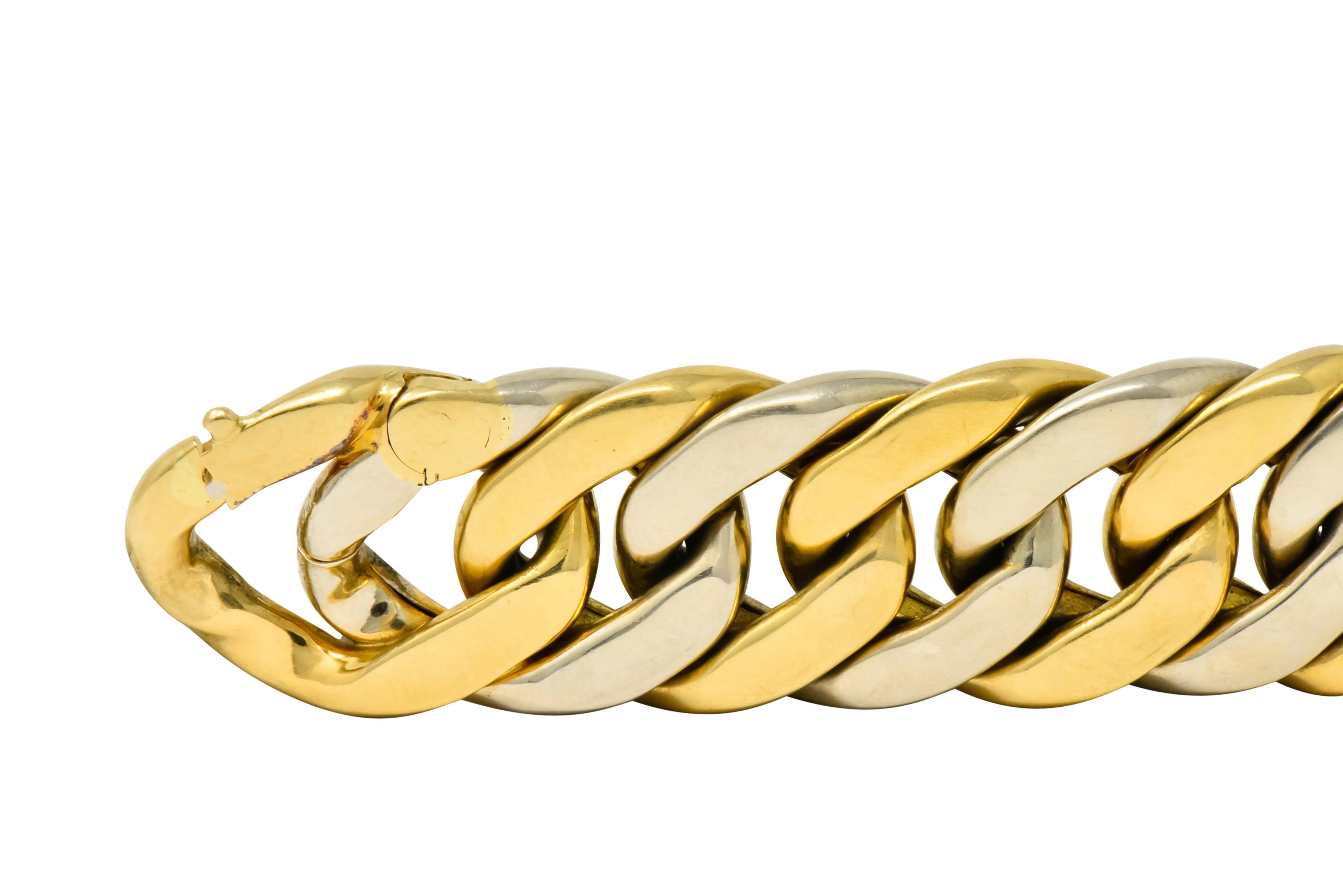 Carlo Weingrill Italian 18 Karat Two-Tone Gold Curb Link Unisex Bracelet 2