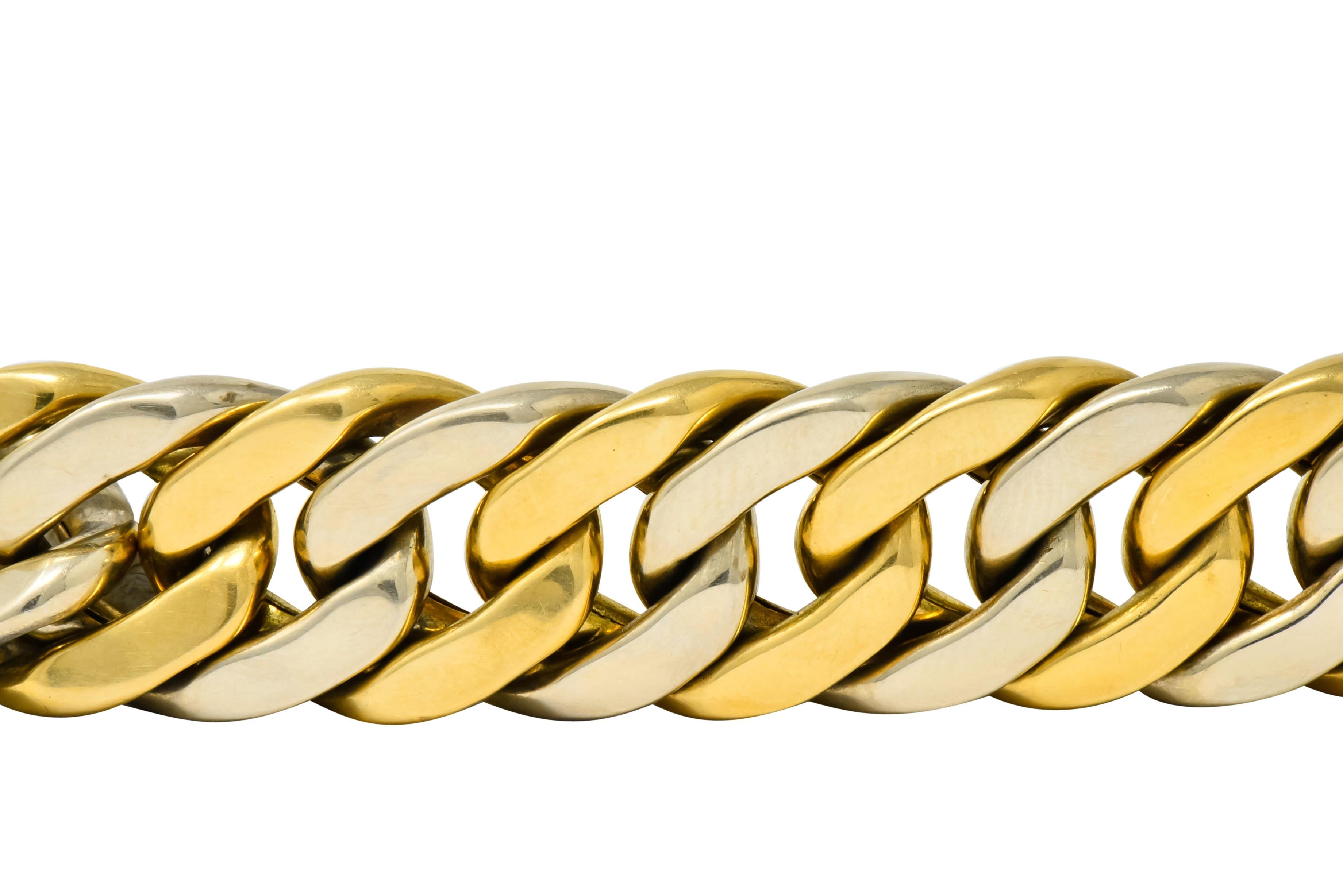 Carlo Weingrill Italian 18 Karat Two-Tone Gold Curb Link Unisex Bracelet 3