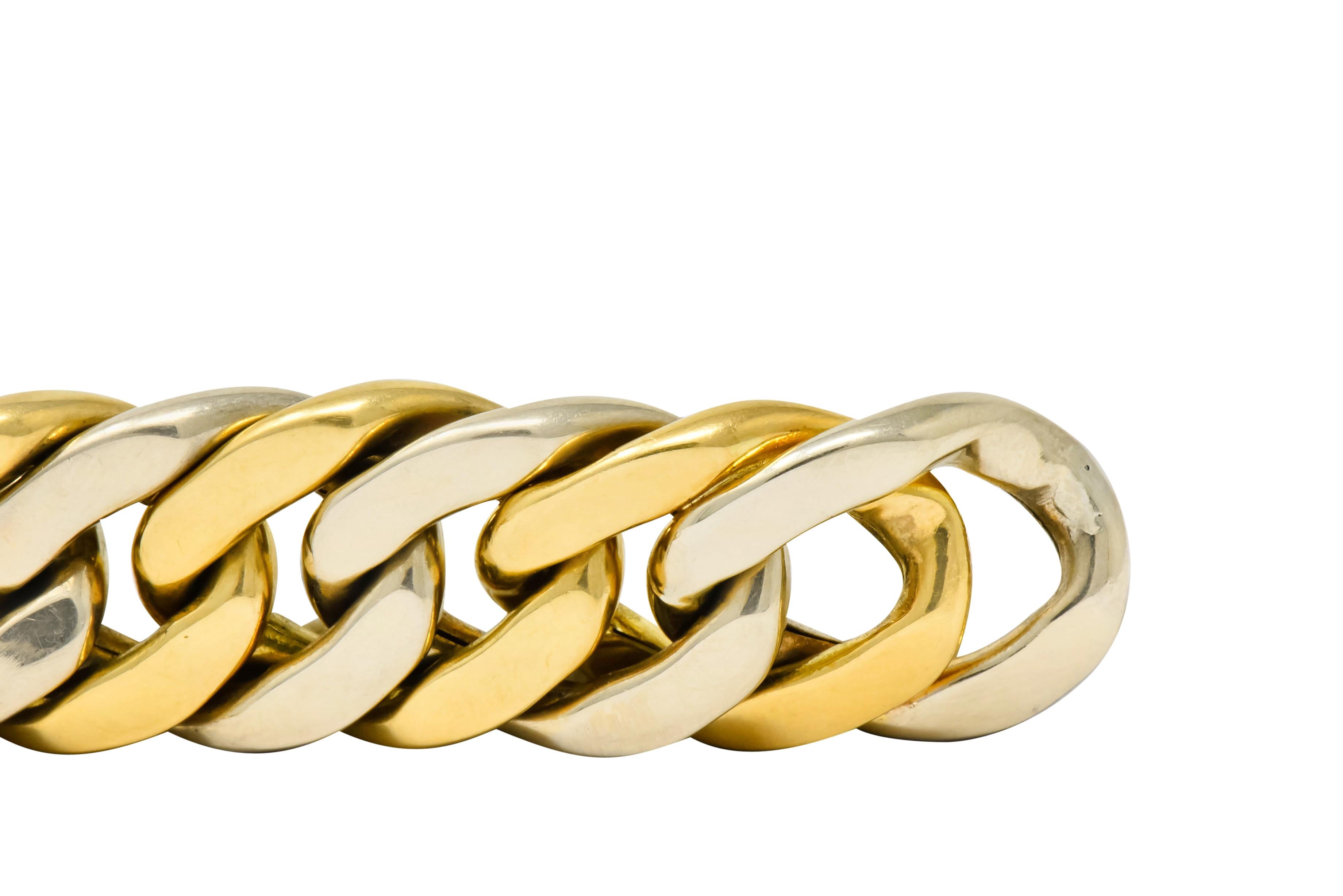 Carlo Weingrill Italian 18 Karat Two-Tone Gold Curb Link Unisex Bracelet 4