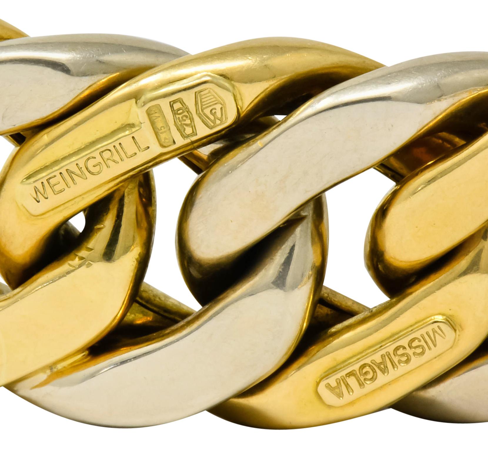 Carlo Weingrill Italian 18 Karat Two-Tone Gold Curb Link Unisex Bracelet 5