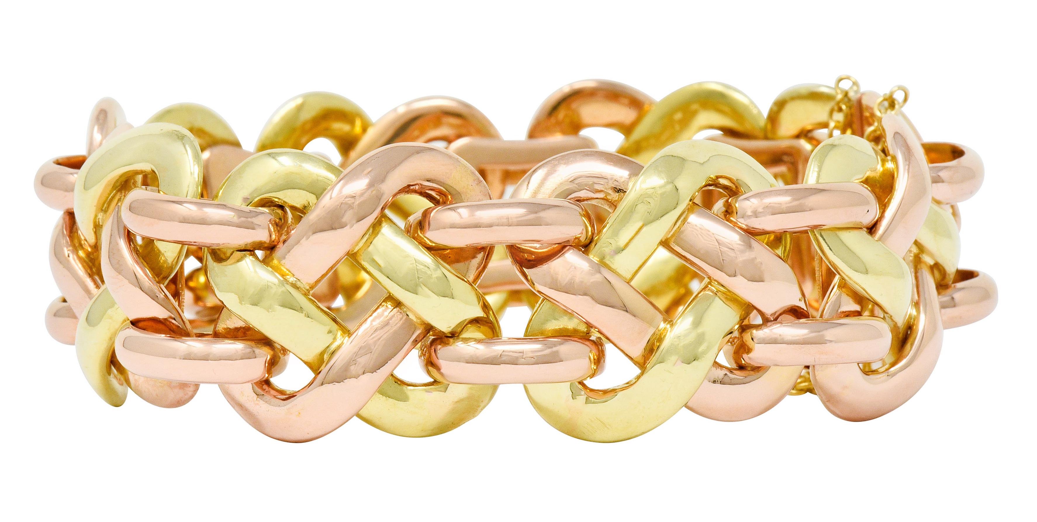 Carlo Weingrill Italian 18 Karat Two-Tone Gold Woven Link Bracelet, circa 1980’s 5